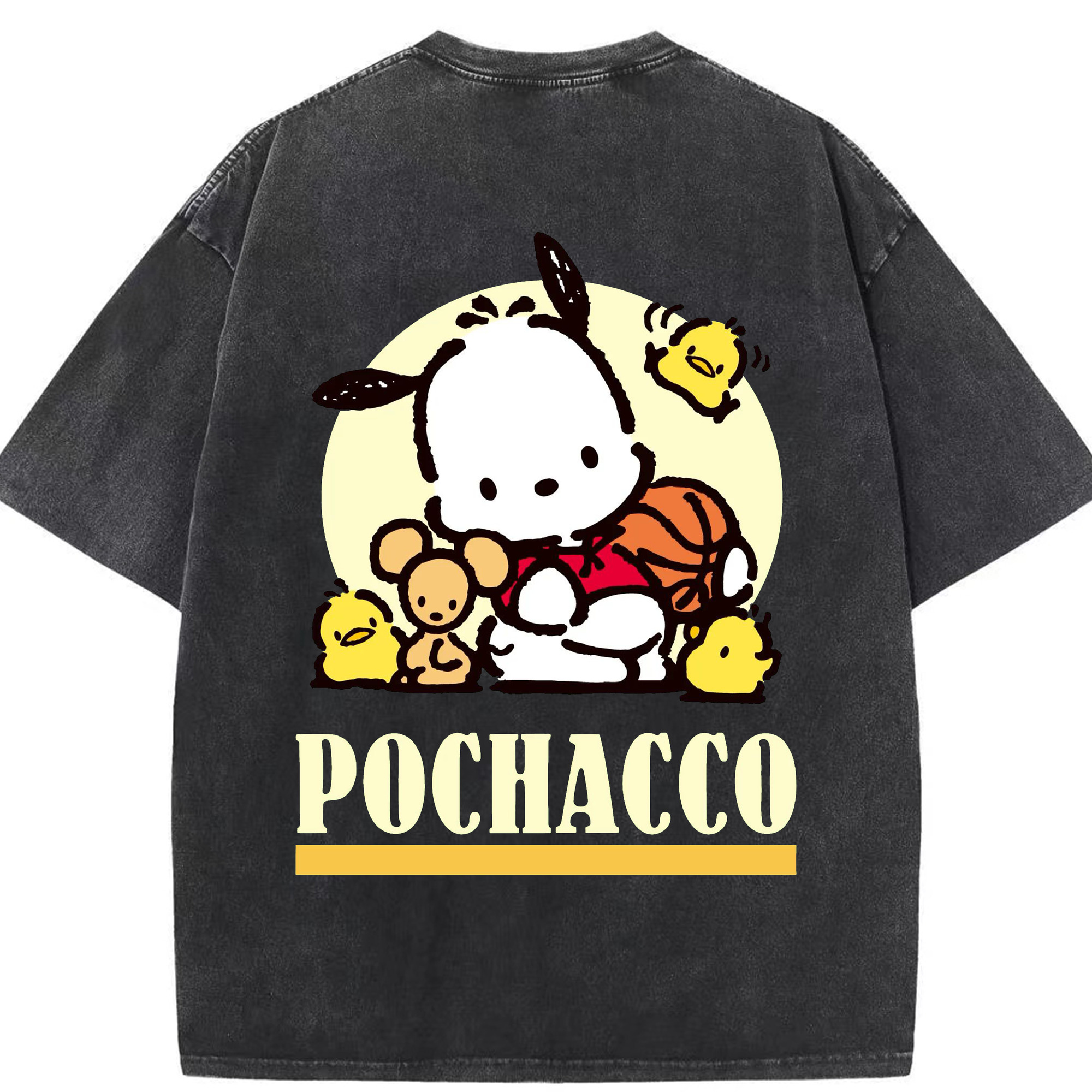 かわいいパッチャコ - 綿100％ ヴィンテージ風 半袖Tシャツ ・ 背面プリント ・ 柔らか肌触り ・ 通気性 快適 ・ スポーツ カジュアル 外出用