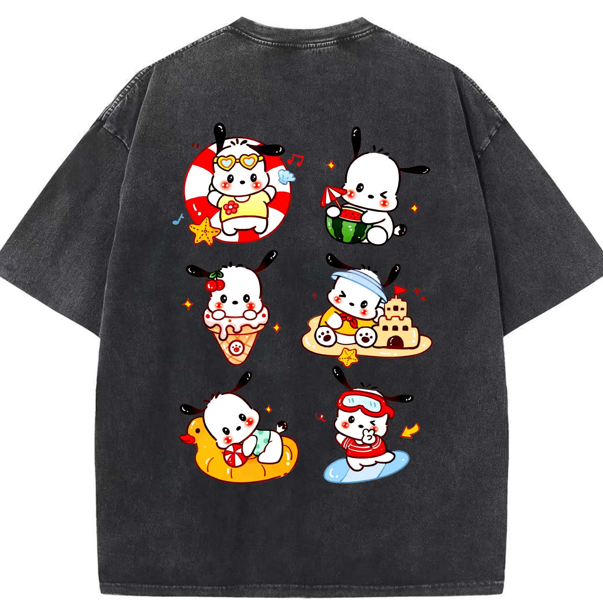 かわいいパッチャコ - 綿100％ ヴィンテージ風 半袖Tシャツ ・ 背面プリント ・ 柔らか肌触り ・ 通気性 快適 ・ スポーツ カジュアル 外出用