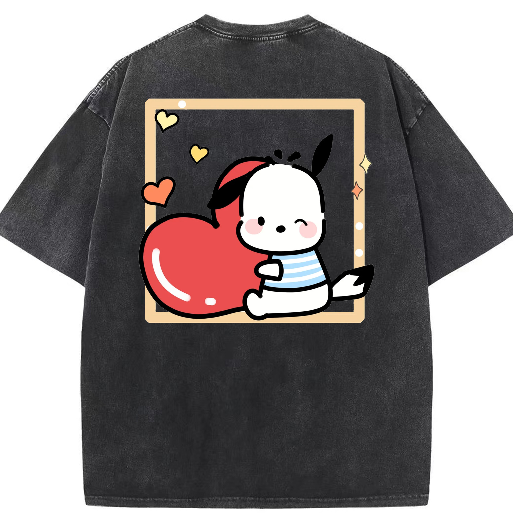 ハートのパッチャコ - 綿100％ ヴィンテージ風 半袖Tシャツ ・ 背面プリント ・ 柔らか肌触り ・ 通気性 快適 ・ スポーツ カジュアル 外出用