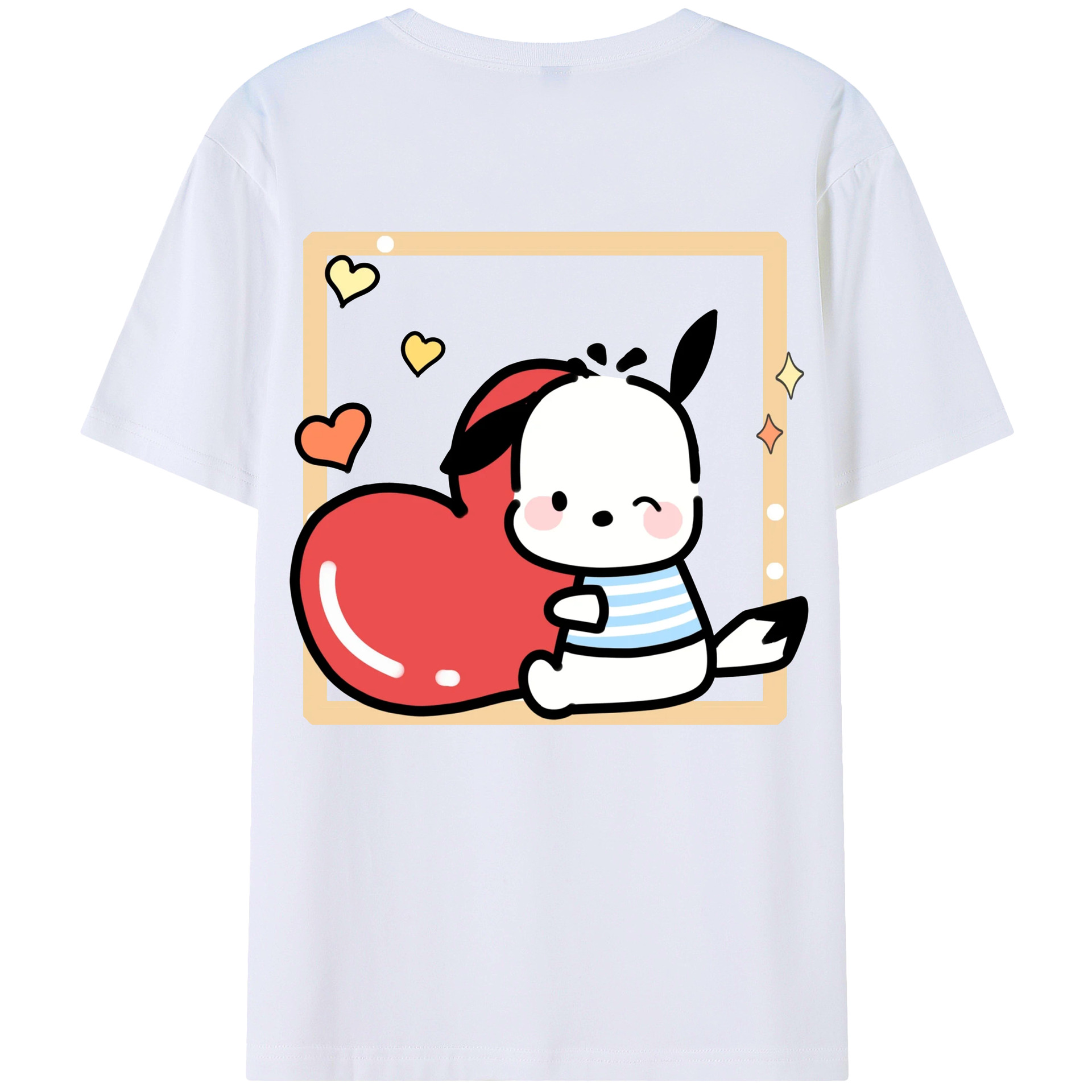 ハートのパッチャコ - レディース半袖Tシャツ ・ 綿100％ ・ バックプリント ・ 強化クルーネック ・ 二重折り袖口 ・ 快適 通気性 ・ フィットネス カジュアル 旅行用