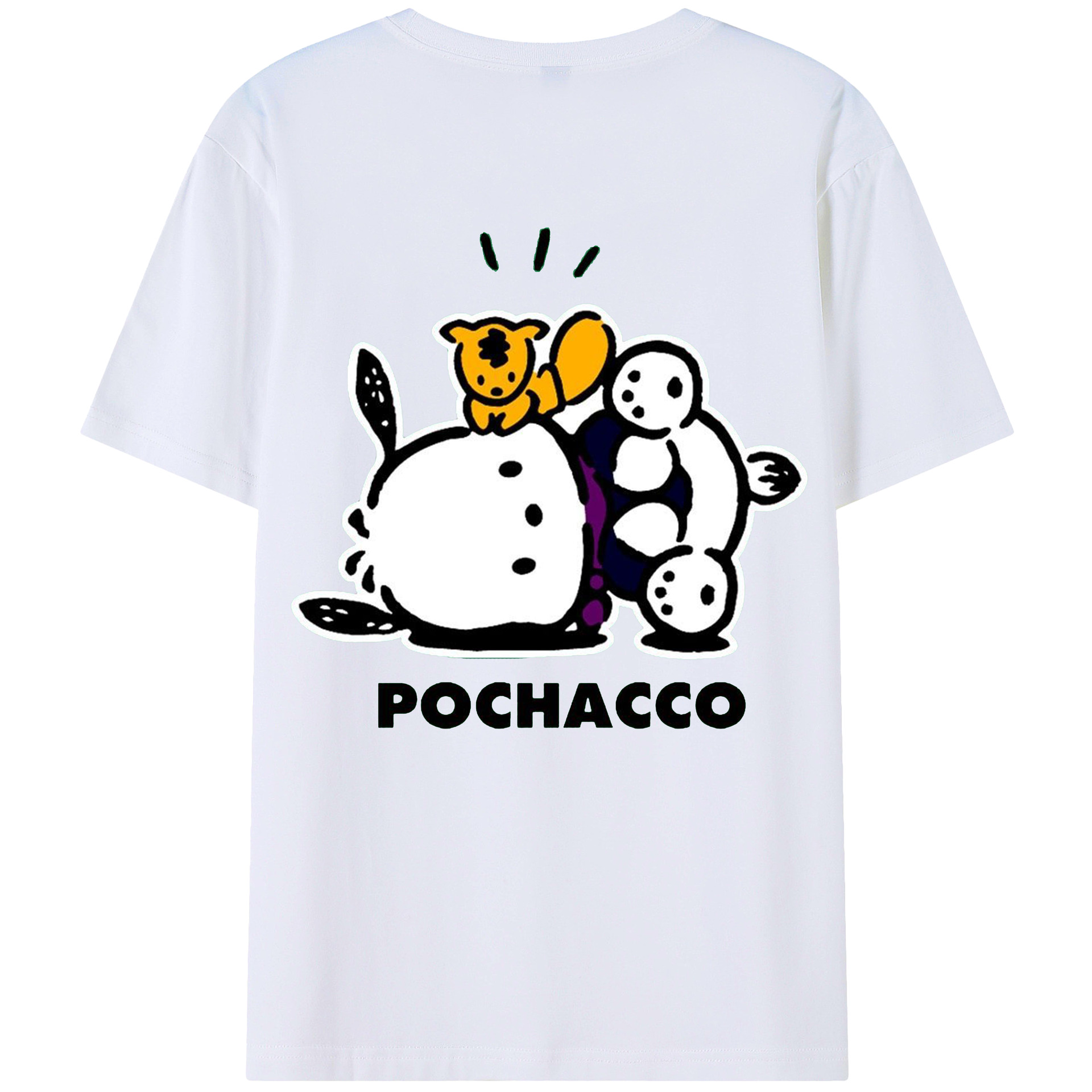 おもしろパッチャコ - レディース半袖Tシャツ ・ 綿100％ ・ バックプリント ・ 強化クルーネック ・ 二重折り袖口 ・ 快適 通気性 ・ フィットネス カジュアル 旅行用