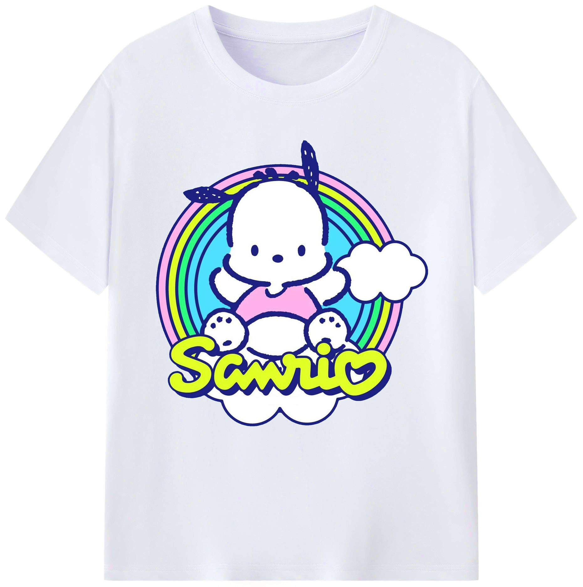 サンリオポチャッコ - レディースカジュアルプリントTシャツ ・ 綿100％ ・ クルーネック ・ フロントプリント ・ 柔らかく快適 ・ フィットネス カジュアル 旅行用