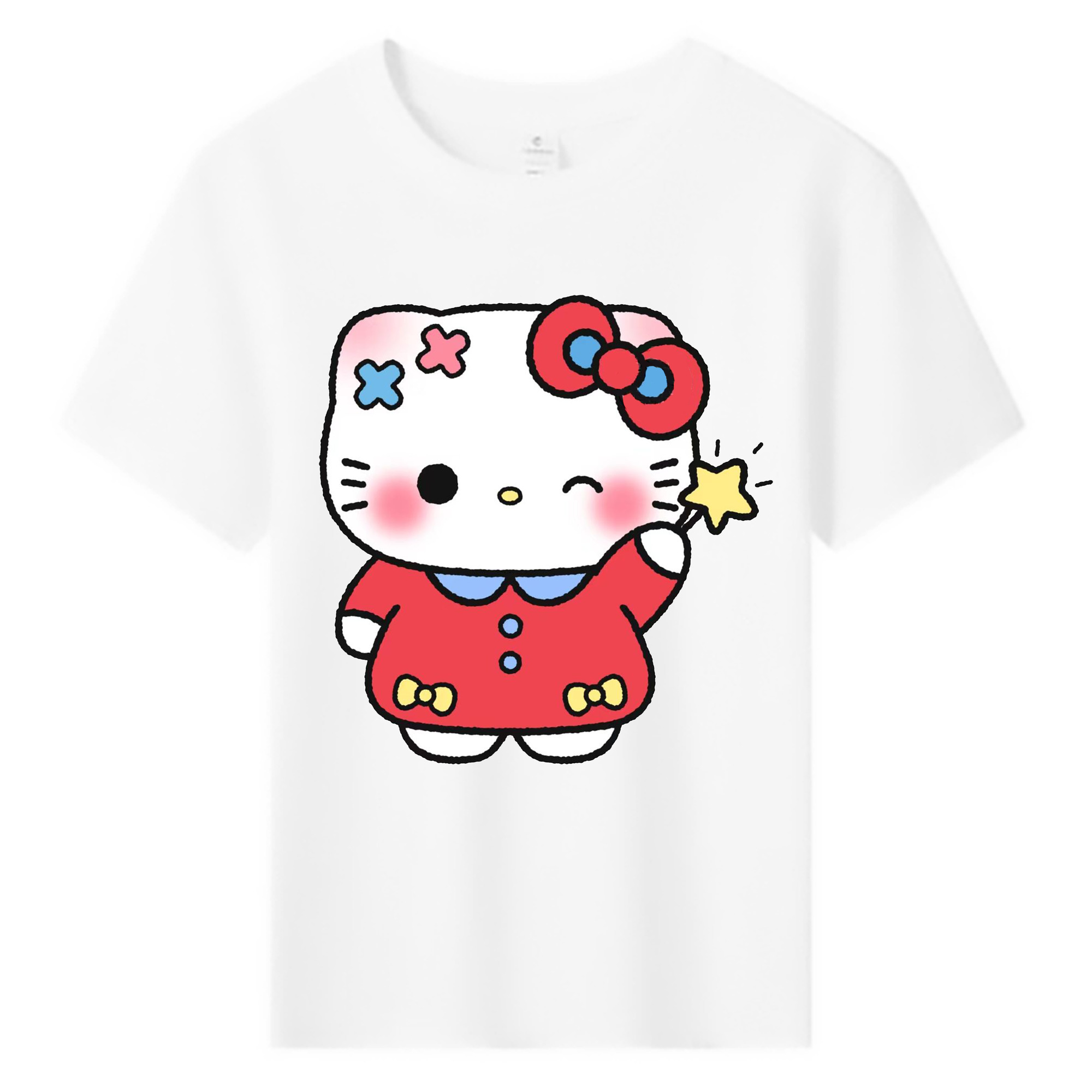 遊び心満載のハローキティ - 綿100％ キッズTシャツ ・ フロントプリント ・ 快適 通気性 ・ スポーツ カジュアル 散歩用