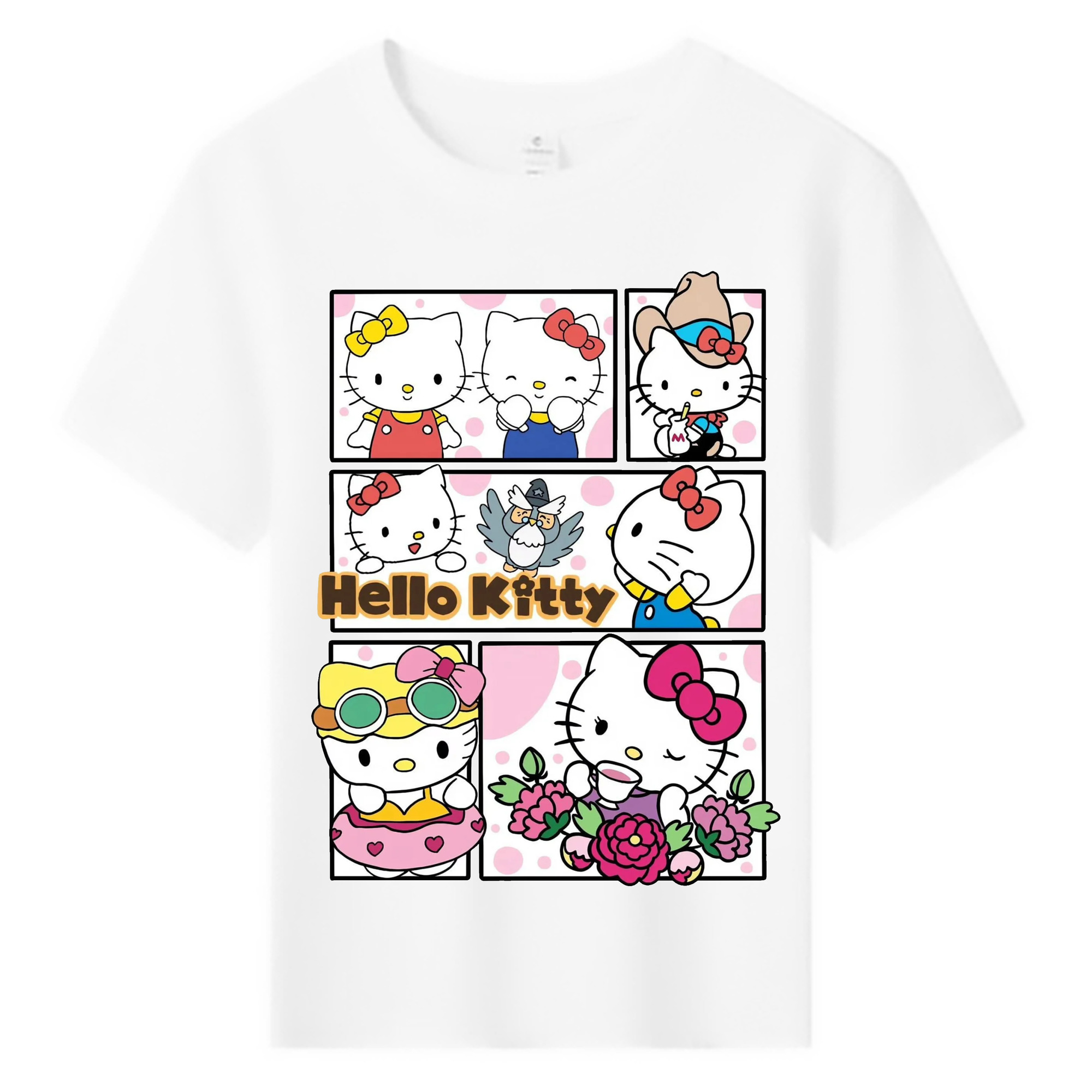 かわいいハローキティ - 綿100％ キッズTシャツ ・ フロントプリント ・ 快適 通気性 ・ スポーツ カジュアル 散歩用