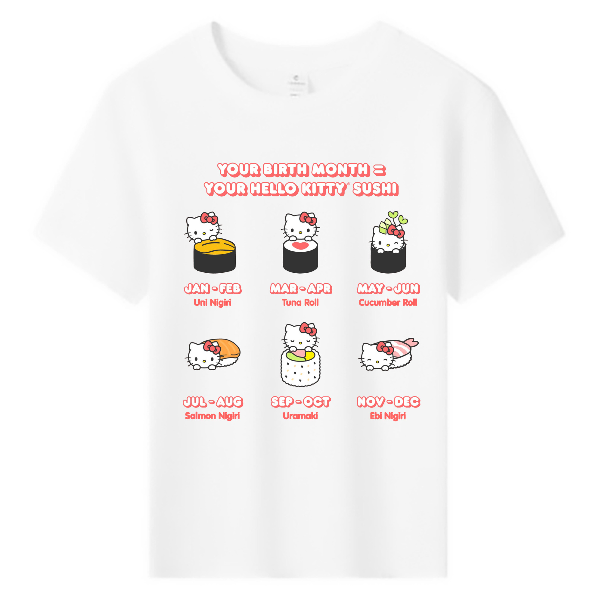 お寿司になったハローキティ - 綿100％ キッズTシャツ ・ フロントプリント ・ 快適 通気性 ・ スポーツ カジュアル 散歩用