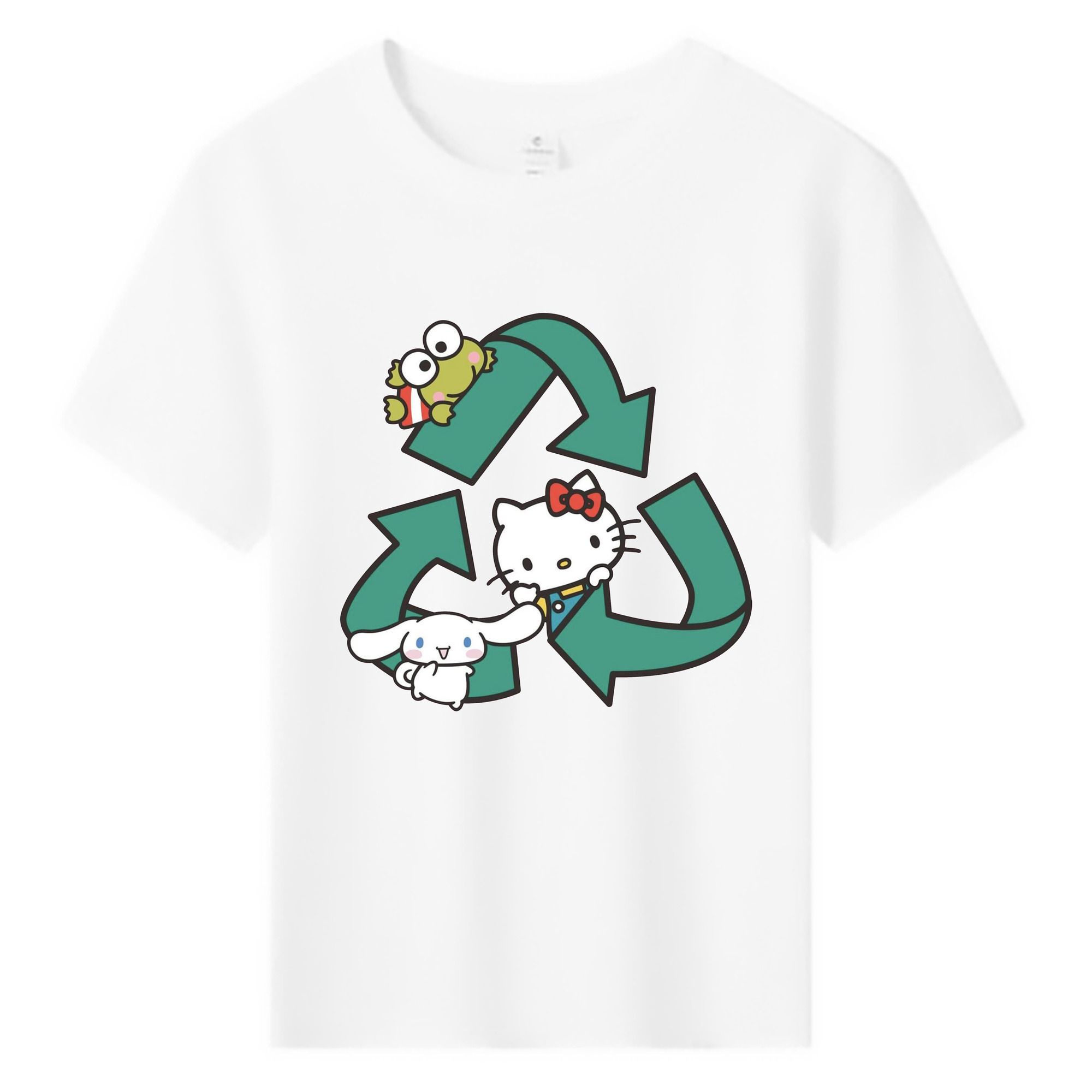 環境にやさしいハローキティ - 綿100％ キッズTシャツ ・ フロントプリント ・ 快適 通気性 ・ スポーツ カジュアル 散歩用