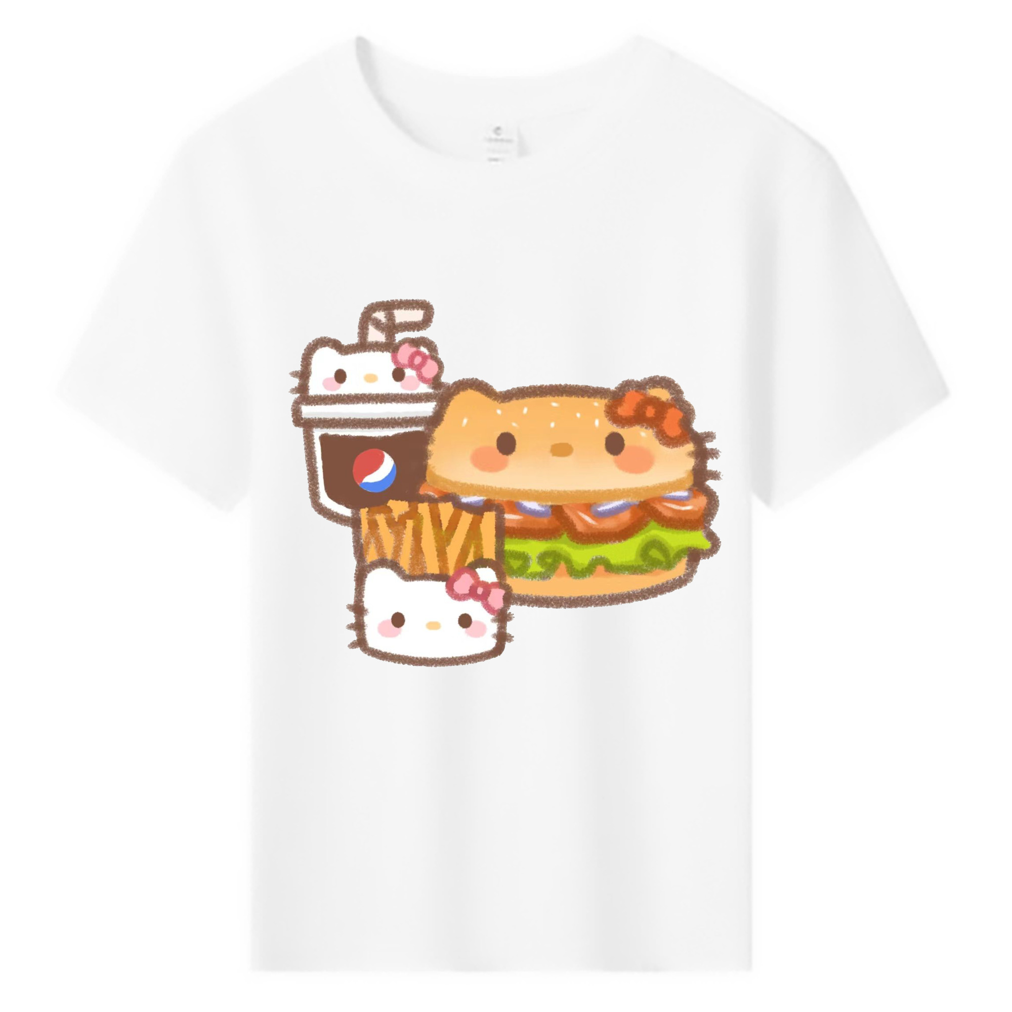 ハンバーガーになったハローキティ - 綿100％ キッズTシャツ ・ フロントプリント ・ 快適 通気性 ・ スポーツ カジュアル 散歩用