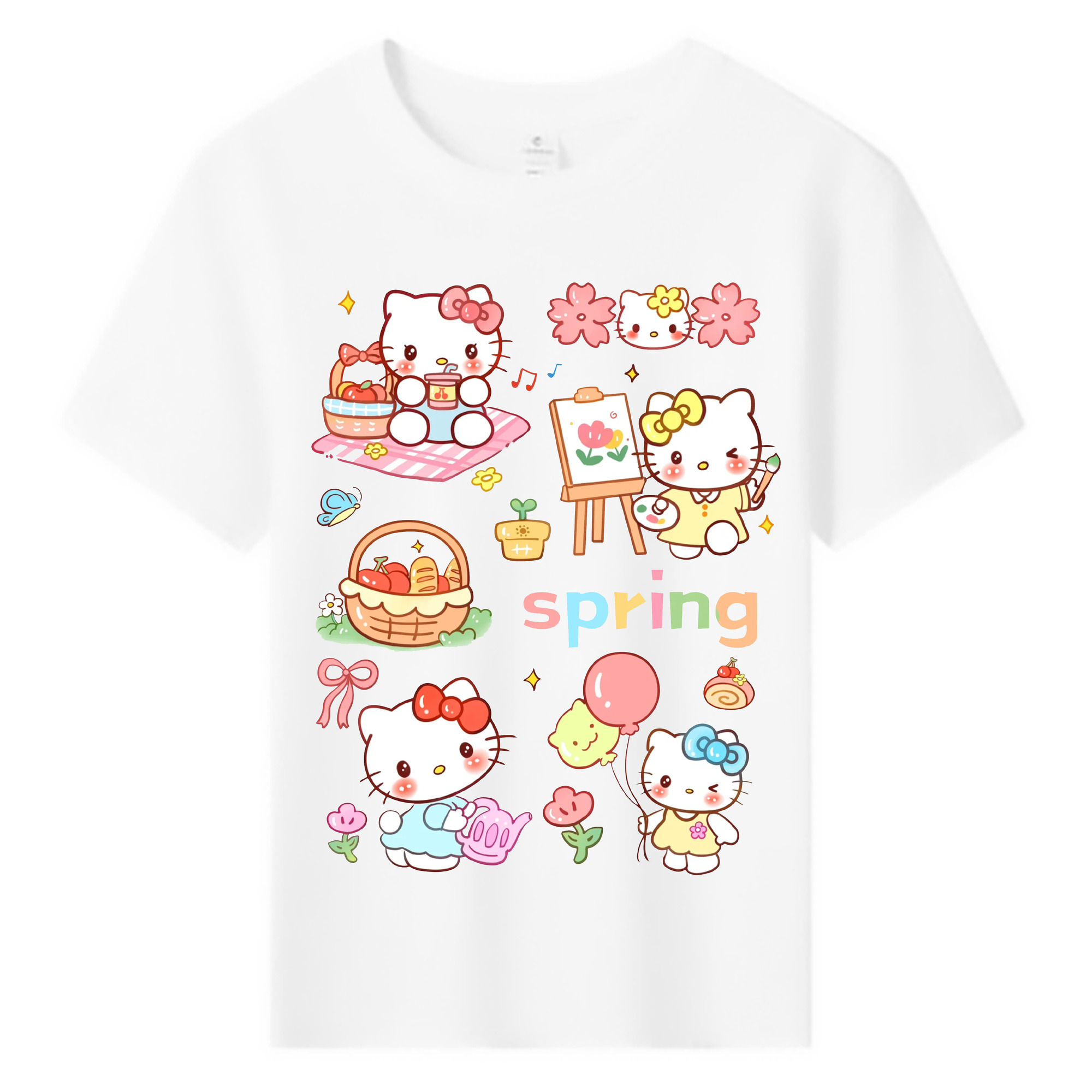 とびきりキュートなハローキティ - 綿100％ キッズTシャツ ・ フロントプリント ・ 快適 通気性 ・ スポーツ カジュアル 散歩用