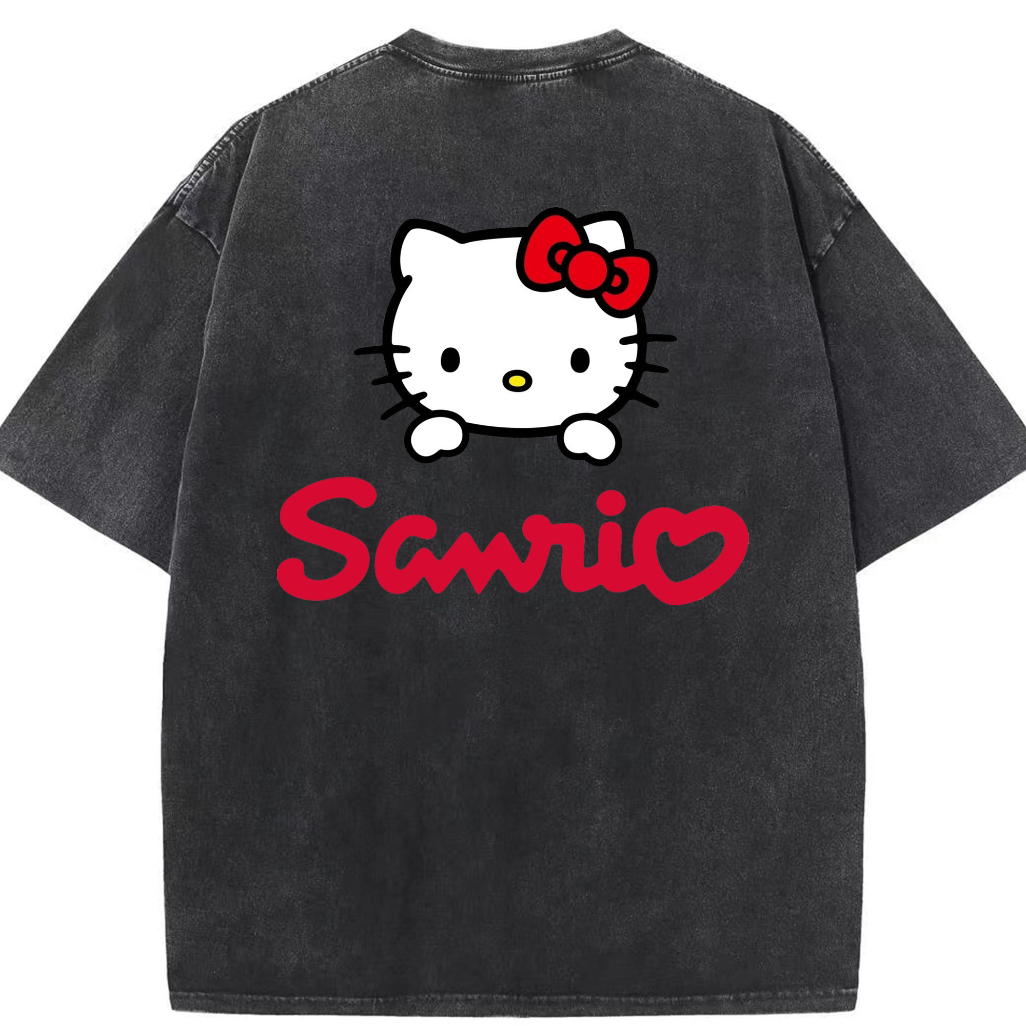 サンリオハローキティ - 綿100％ ヴィンテージ風 半袖Tシャツ ・ 背面プリント ・ 柔らか肌触り ・ 通気性 快適 ・ スポーツ カジュアル 外出用