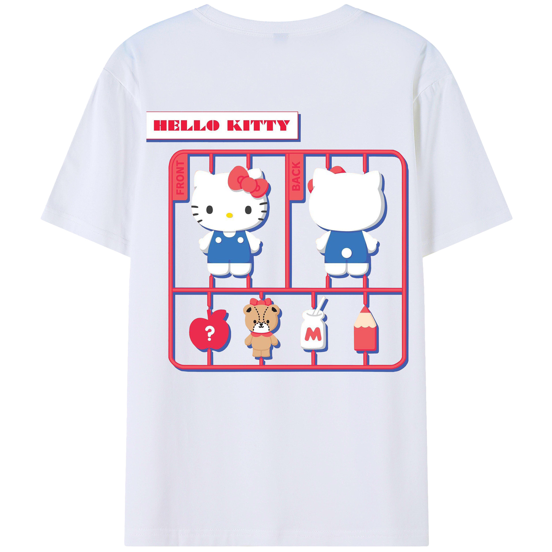 遊び心満載のハローキティ - レディース半袖Tシャツ ・ 綿100％ ・ バックプリント ・ 強化クルーネック ・ 二重折り袖口 ・ 快適 通気性 ・ フィットネス カジュアル 旅行用