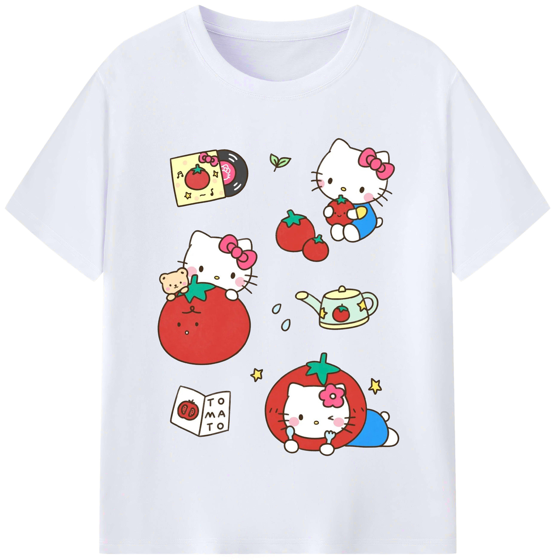 とびきりキュートなハローキティ - レディースカジュアルプリントTシャツ ・ 綿100％ ・ クルーネック ・ フロントプリント ・ 柔らかく快適 ・ フィットネス カジュアル 旅行用