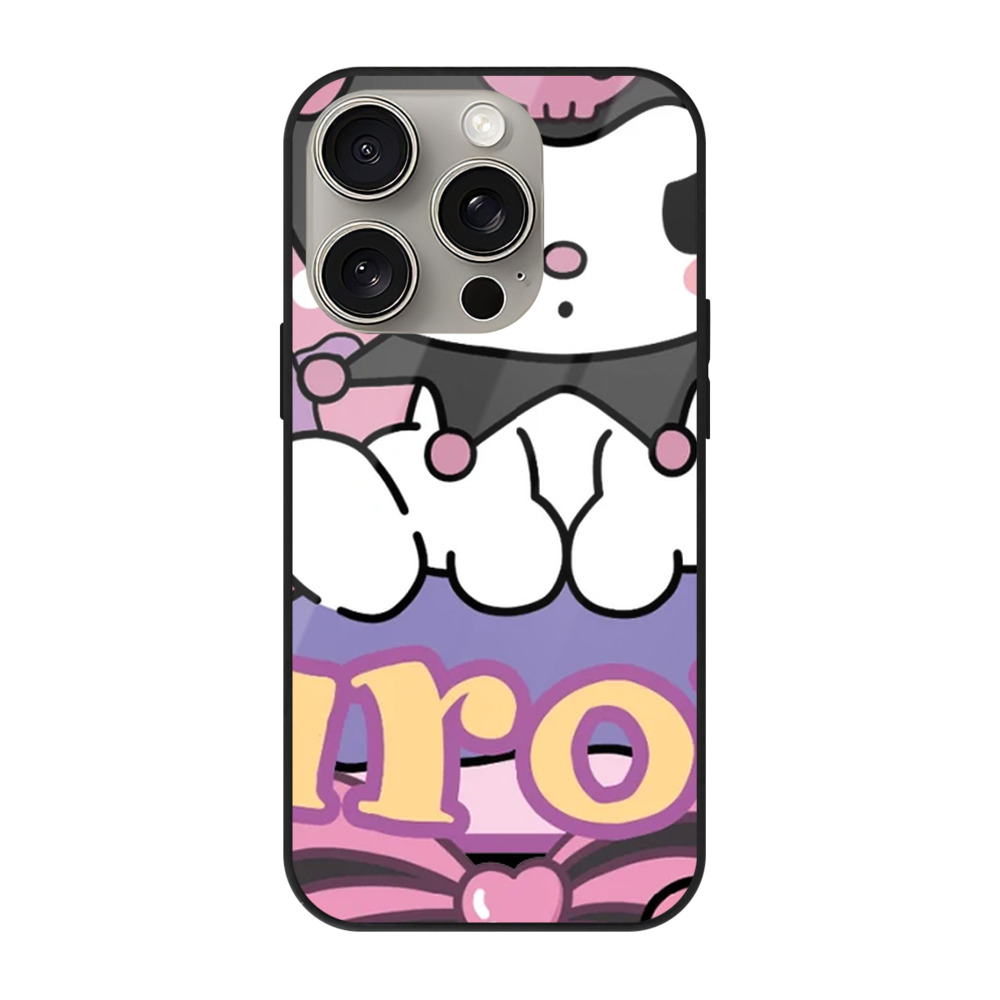 サンリオクロミ - IPhone15Pro対応 ・ スマホケース ・ 背面ガラス ・ TPU+強化ガラス ・ 耐衝撃 ・ 黄変防止 ・ ワイヤレス充電対応 ・ 3D立体ボタン