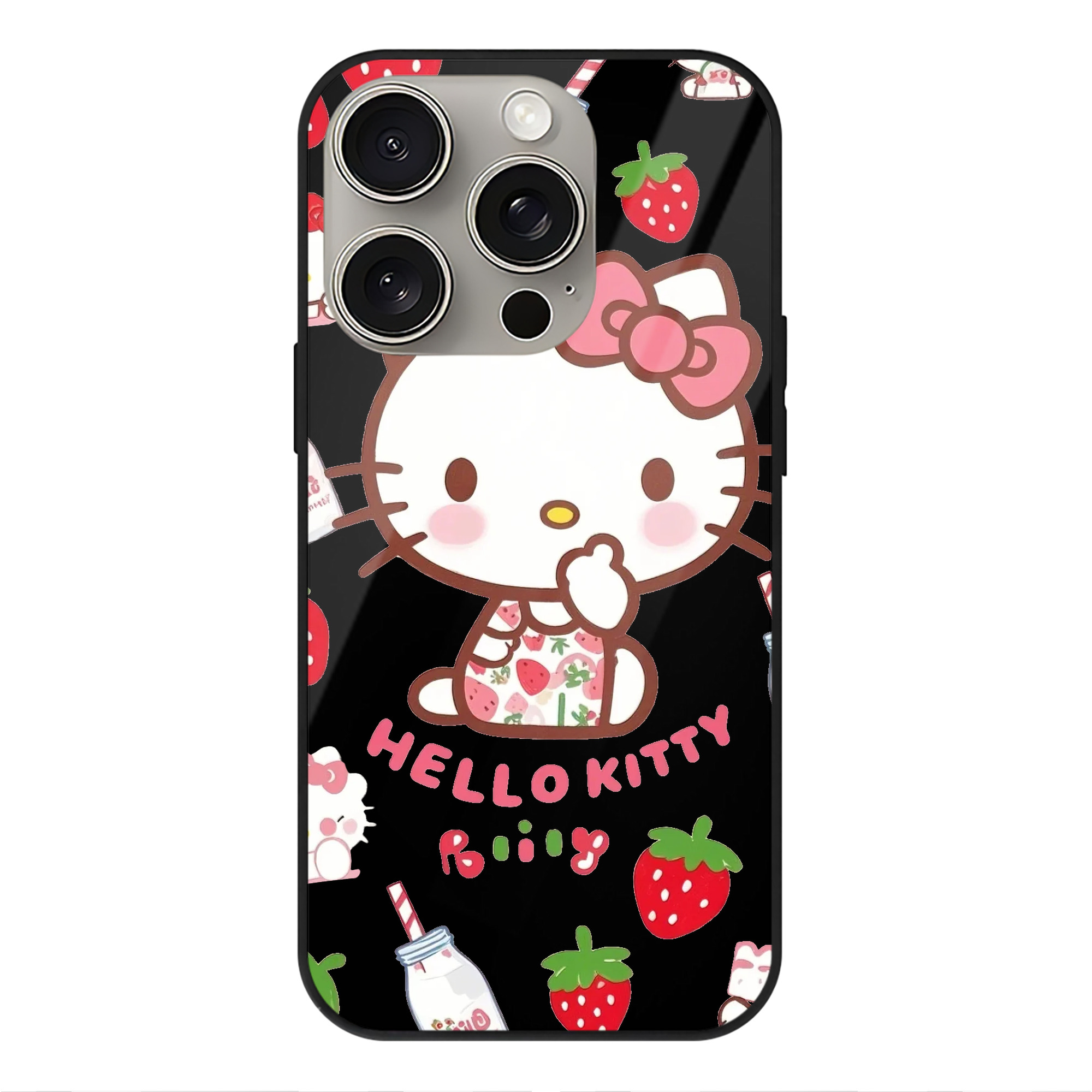 サンリオハローキティ - IPhone15Pro対応 ・ スマホケース ・ 背面ガラス ・ TPU+強化ガラス ・ 耐衝撃 ・ 黄変防止 ・ ワイヤレス充電対応 ・ 3D立体ボタン