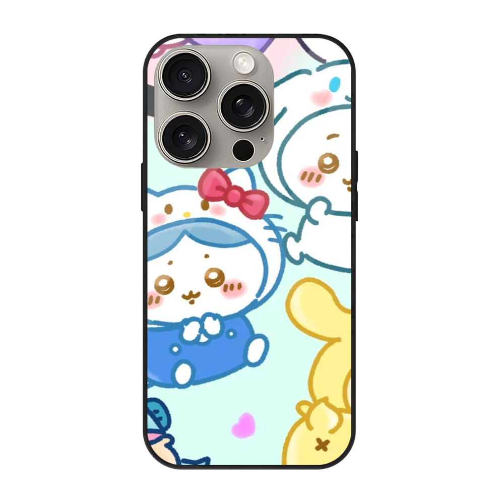 サンリオ&なんか小さくてかわいいやつ - IPhone15Pro対応 ・ スマホケース ・ 背面ガラス ・ TPU+強化ガラス ・ 耐衝撃 ・ 黄変防止 ・ ワイヤレス充電対応 ・ 3D立体ボタン