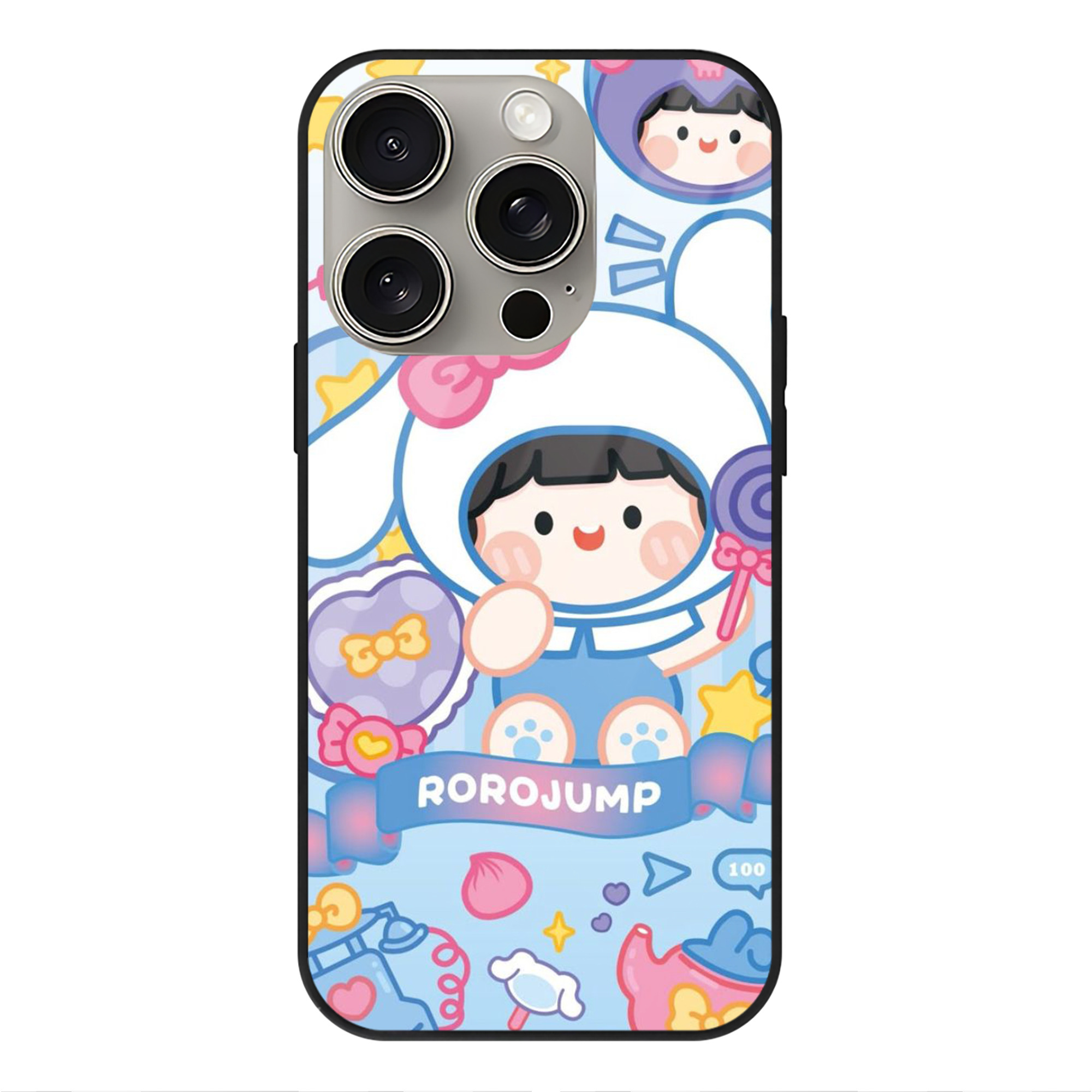 かわいいシナモロール - IPhone15Pro対応 ・ スマホケース ・ 背面ガラス ・ TPU+強化ガラス ・ 耐衝撃 ・ 黄変防止 ・ ワイヤレス充電対応 ・ 3D立体ボタン