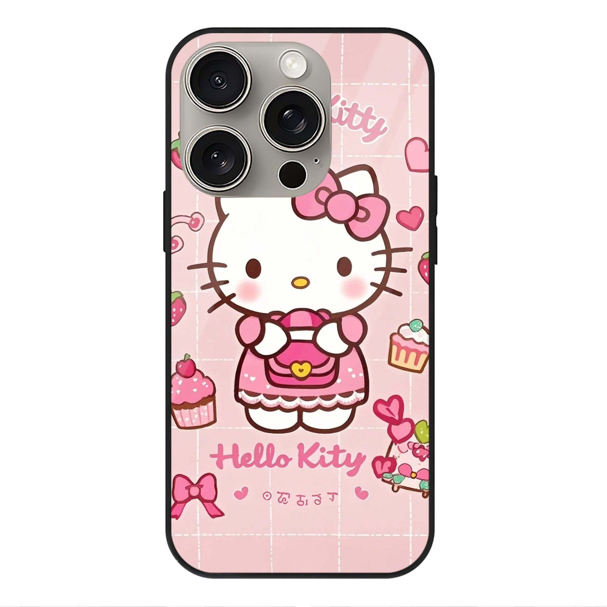 サンリオハローキティ - IPhone15Pro対応 ・ スマホケース ・ 背面ガラス ・ TPU+強化ガラス ・ 耐衝撃 ・ 黄変防止 ・ ワイヤレス充電対応 ・ 3D立体ボタン