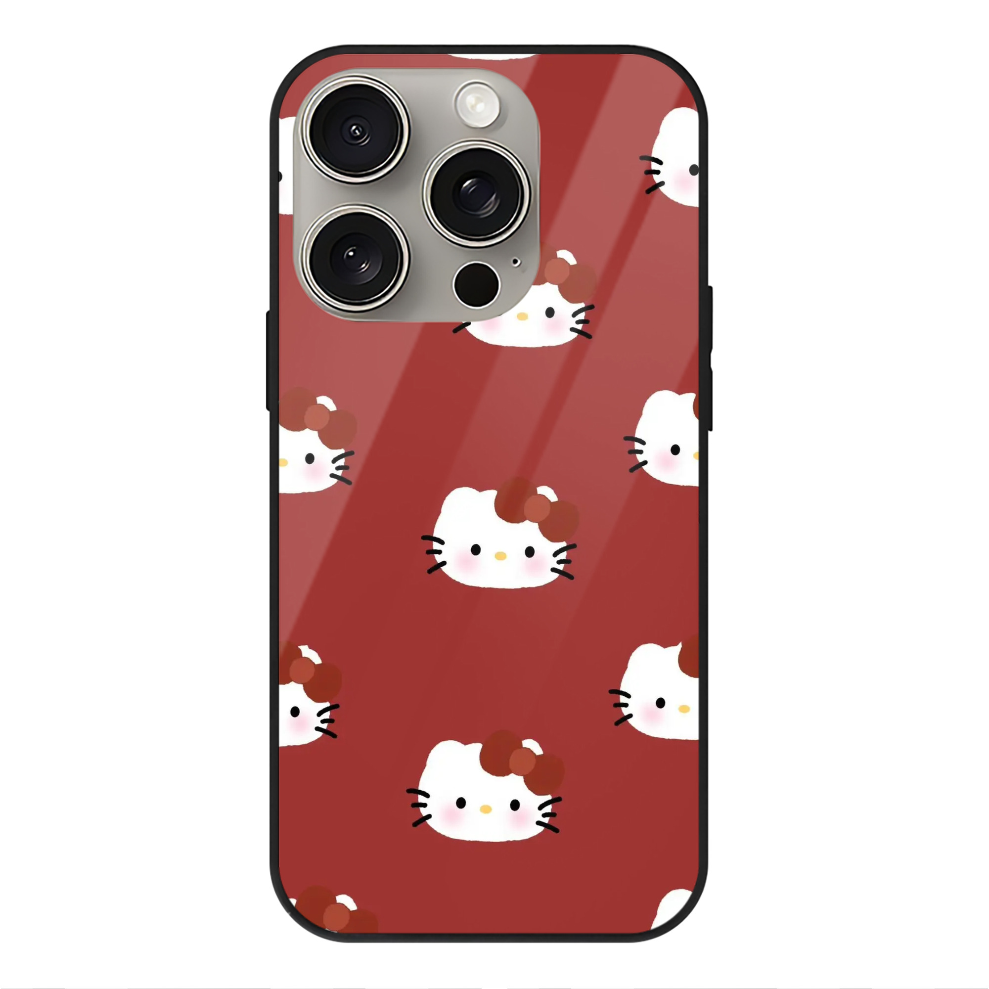 サンリオハローキティ - IPhone15Pro対応 ・ スマホケース ・ 背面ガラス ・ TPU+強化ガラス ・ 耐衝撃 ・ 黄変防止 ・ ワイヤレス充電対応 ・ 3D立体ボタン