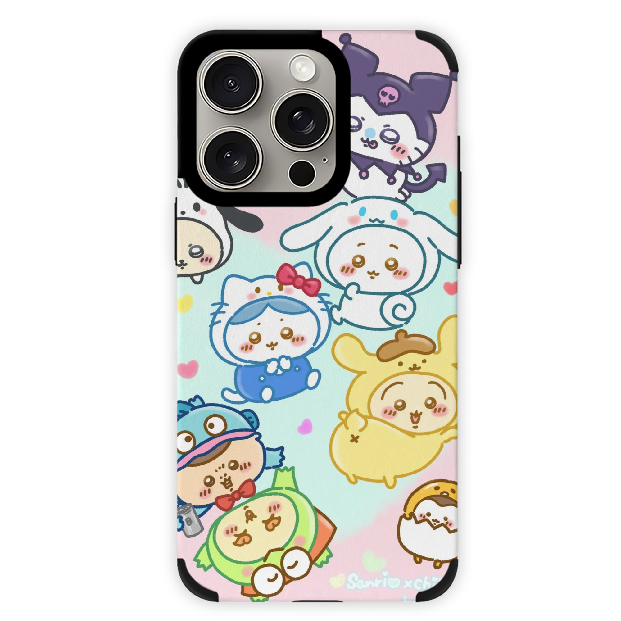 サンリオ&なんか小さくてかわいいやつ - IPhone15ProMax対応 ・ PUレザースマホケース ・ 耐衝撃 ・ 黄変防止 ・ 360度全面保護 ・ 柔らか手触り ・ 3D立体ボタン