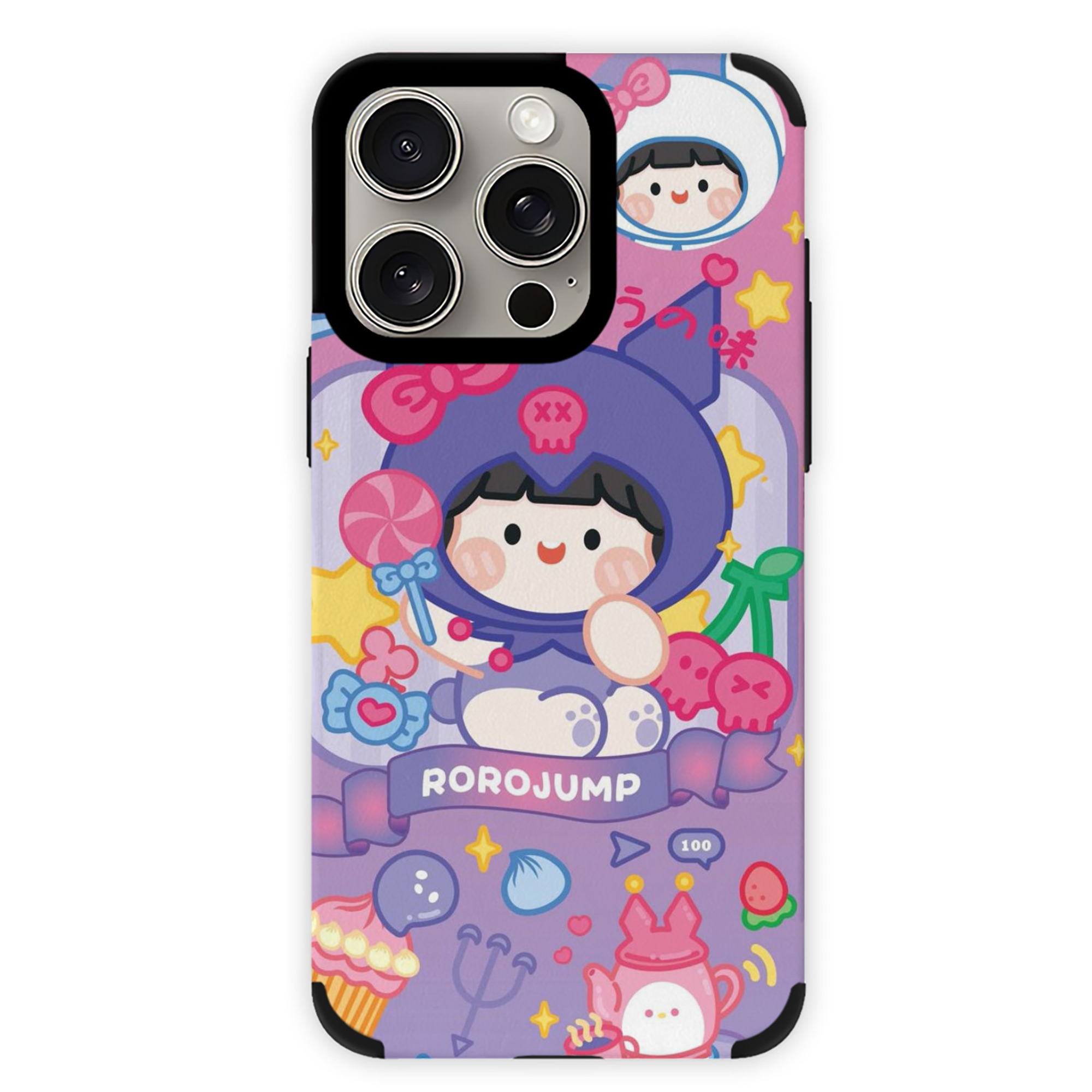 かわいいクロミ - IPhone15ProMax対応 ・ PUレザースマホケース ・ 耐衝撃 ・ 黄変防止 ・ 360度全面保護 ・ 柔らか手触り ・ 3D立体ボタン