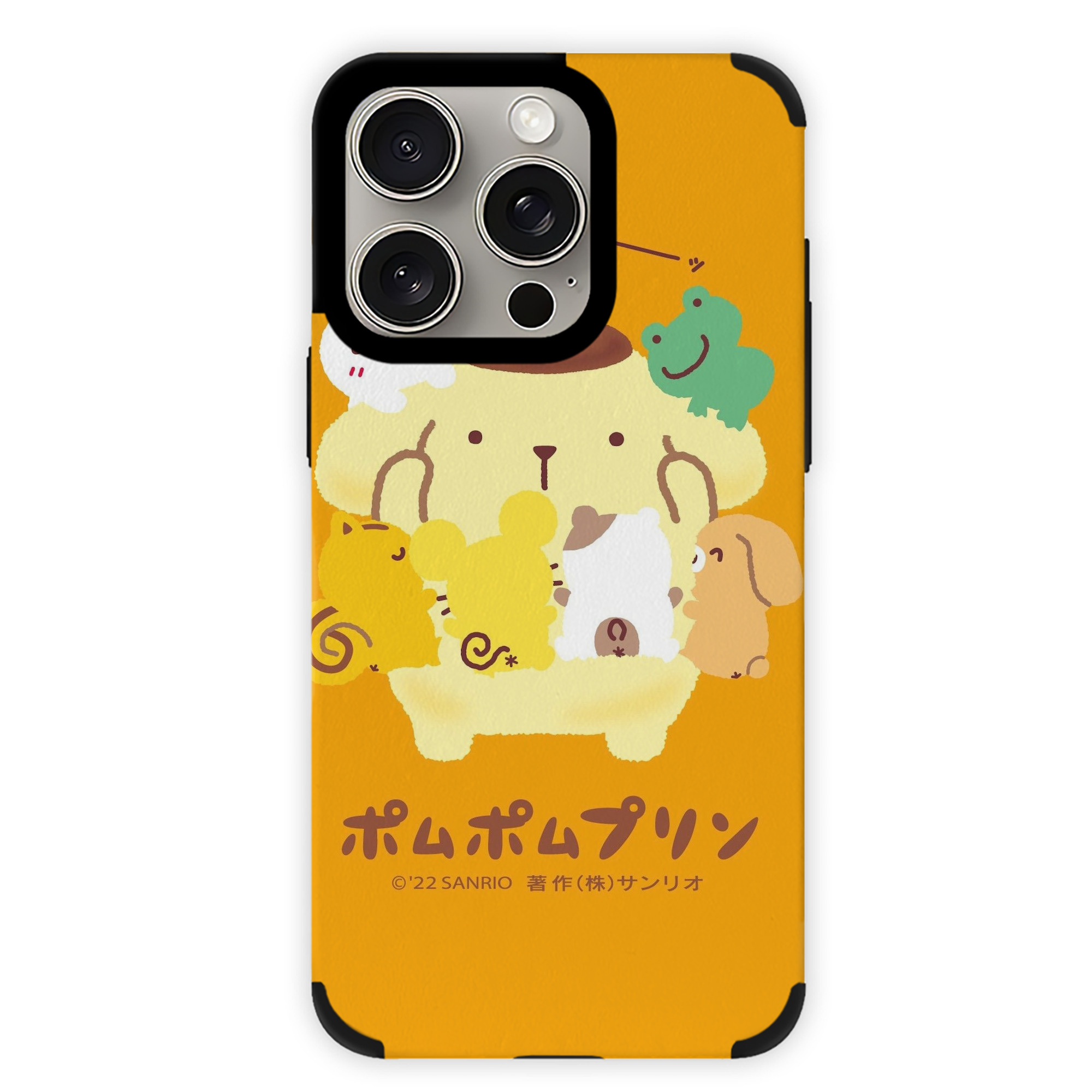 サンリオポムポムプリン - IPhone15ProMax対応 ・ PUレザースマホケース ・ 耐衝撃 ・ 黄変防止 ・ 360度全面保護 ・ 柔らか手触り ・ 3D立体ボタン