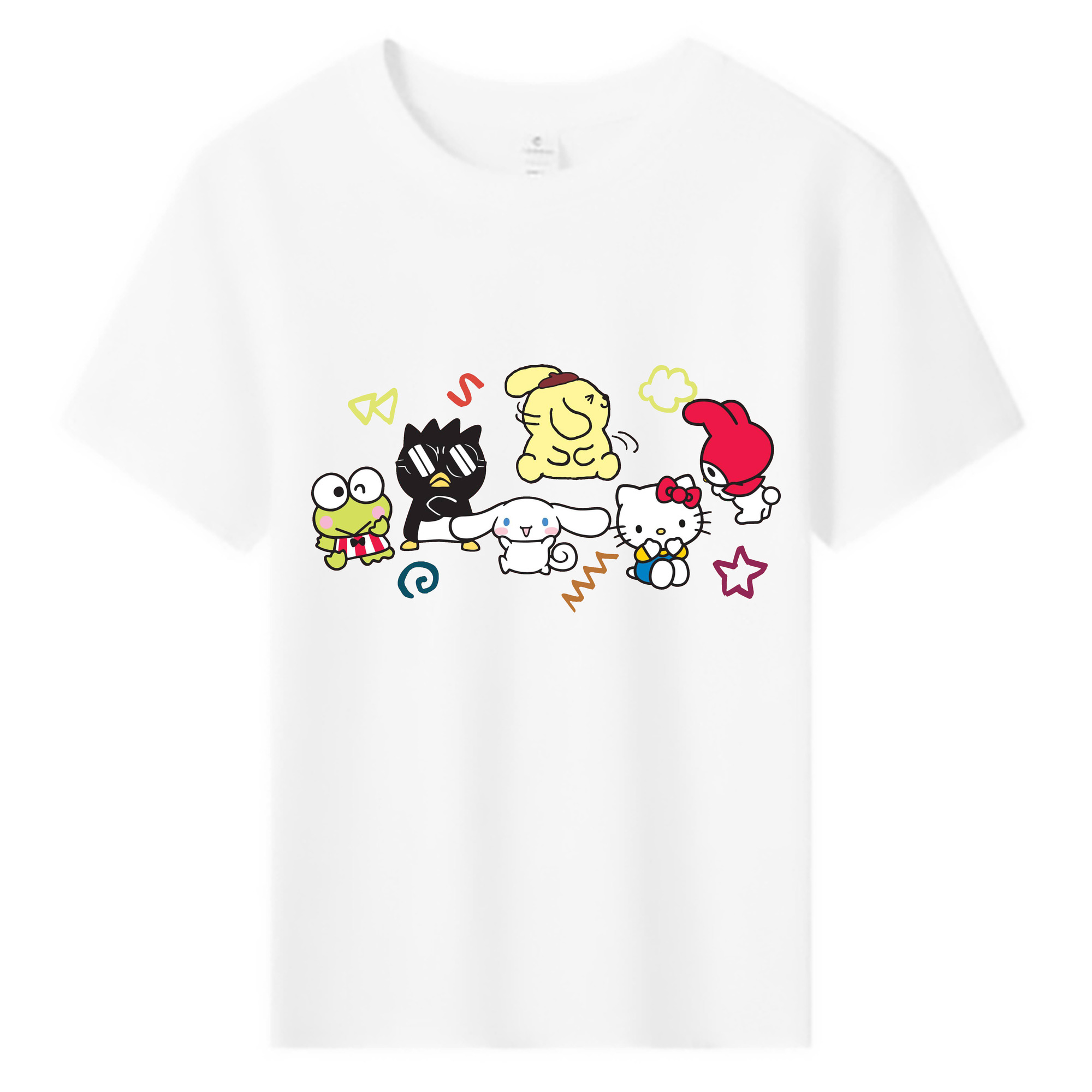 おもしろサンリオ - 綿100％ キッズTシャツ ・ フロントプリント ・ 快適 通気性 ・ スポーツ カジュアル 散歩用