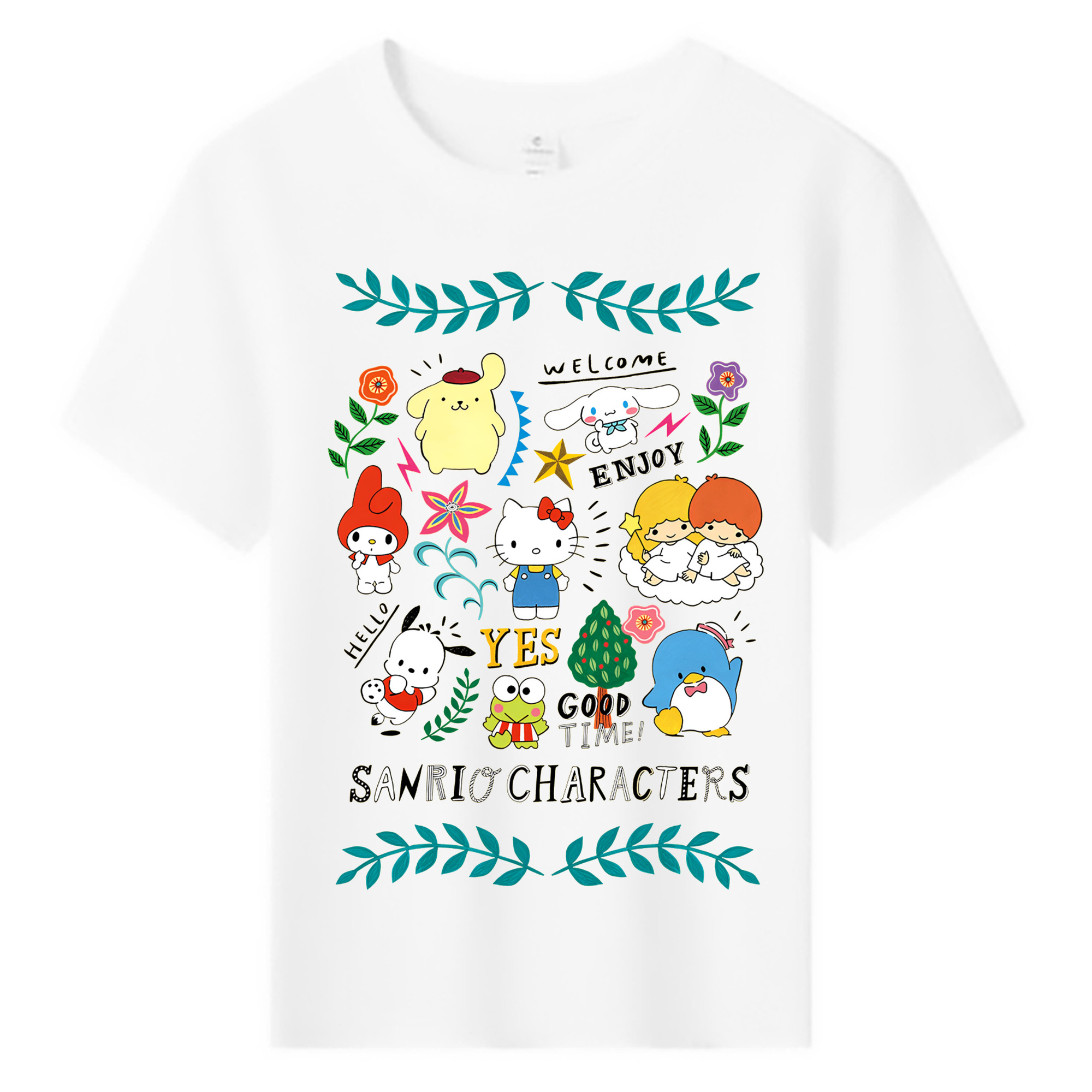 おもしろサンリオ - 綿100％ キッズTシャツ ・ フロントプリント ・ 快適 通気性 ・ スポーツ カジュアル 散歩用