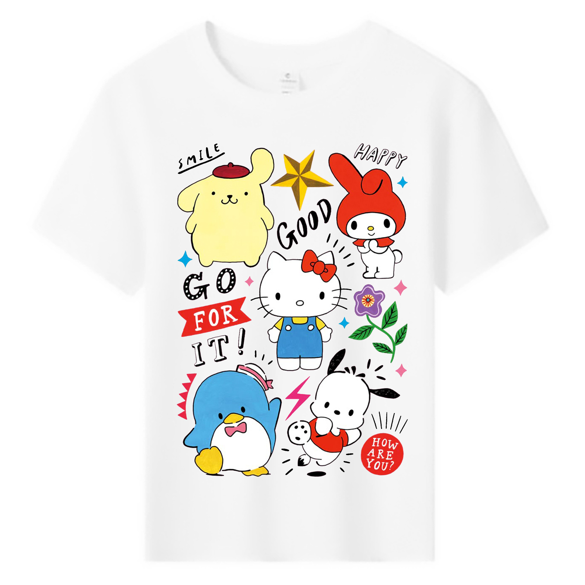 おもしろサンリオ - 綿100％ キッズTシャツ ・ フロントプリント ・ 快適 通気性 ・ スポーツ カジュアル 散歩用