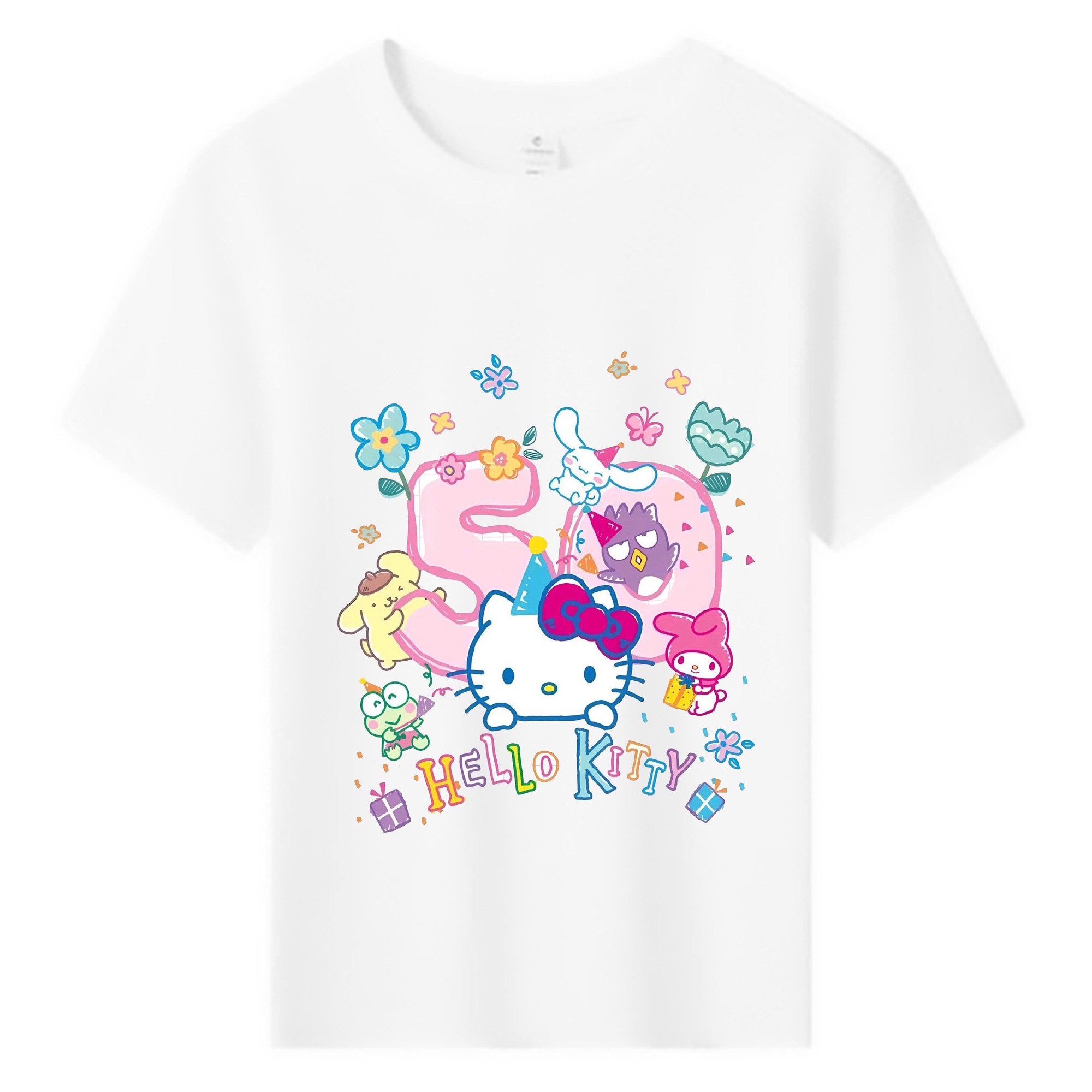 キティちゃんとなかまたち大集合♪ - 綿100％ キッズTシャツ ・ フロントプリント ・ 快適 通気性 ・ スポーツ カジュアル 散歩用