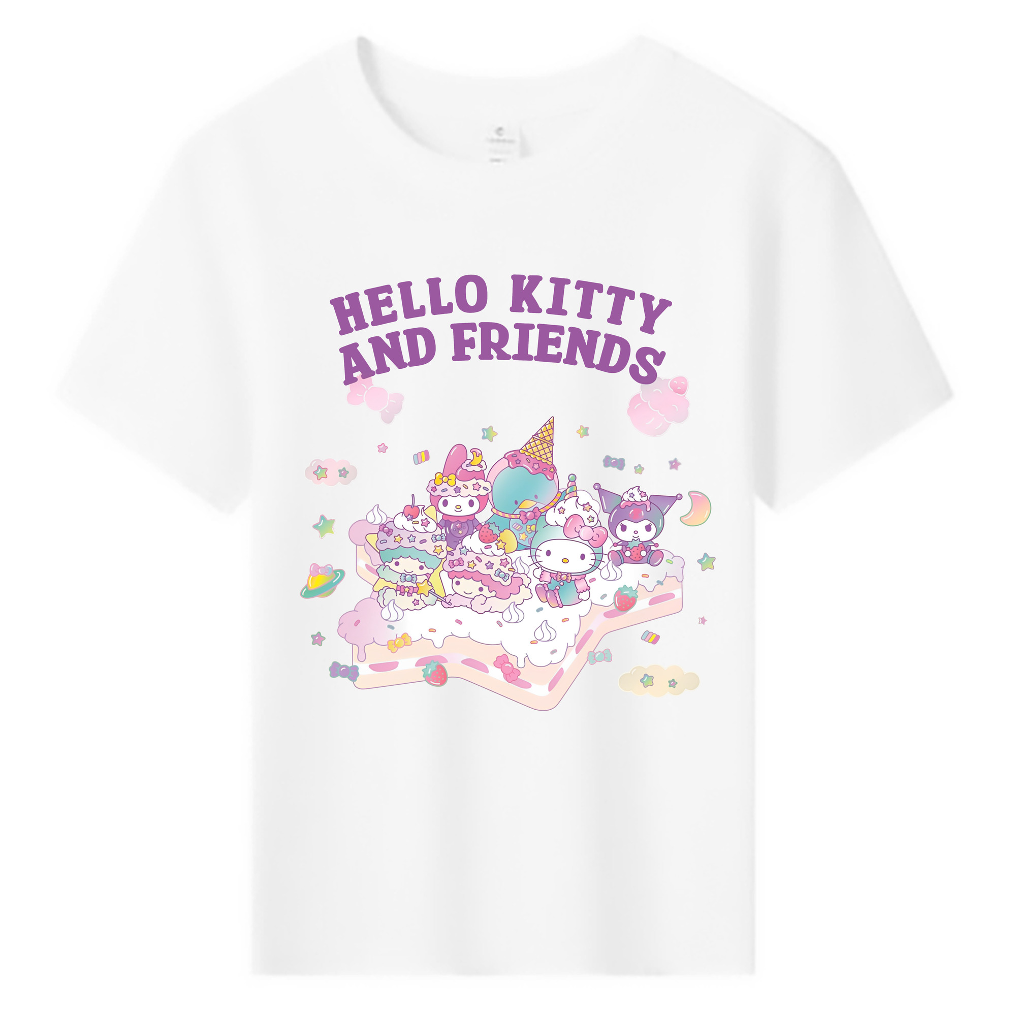 キティちゃんとなかまたち大集合♪ - 綿100％ キッズTシャツ ・ フロントプリント ・ 快適 通気性 ・ スポーツ カジュアル 散歩用