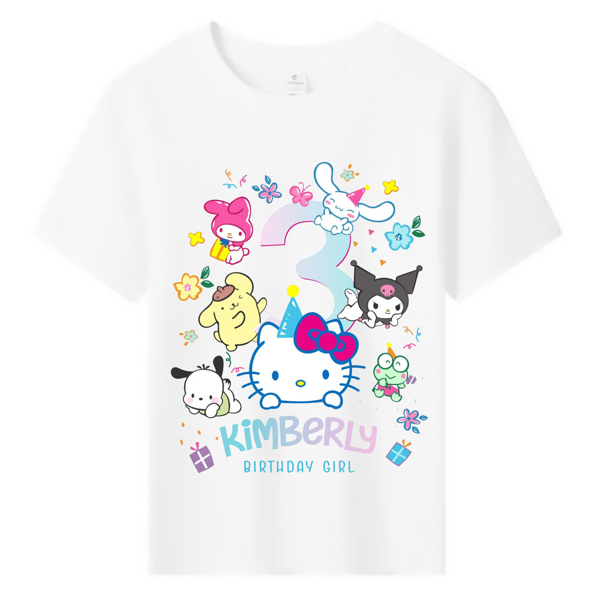 キティちゃんとなかまたち大集合♪ - 綿100％ キッズTシャツ ・ フロントプリント ・ 快適 通気性 ・ スポーツ カジュアル 散歩用