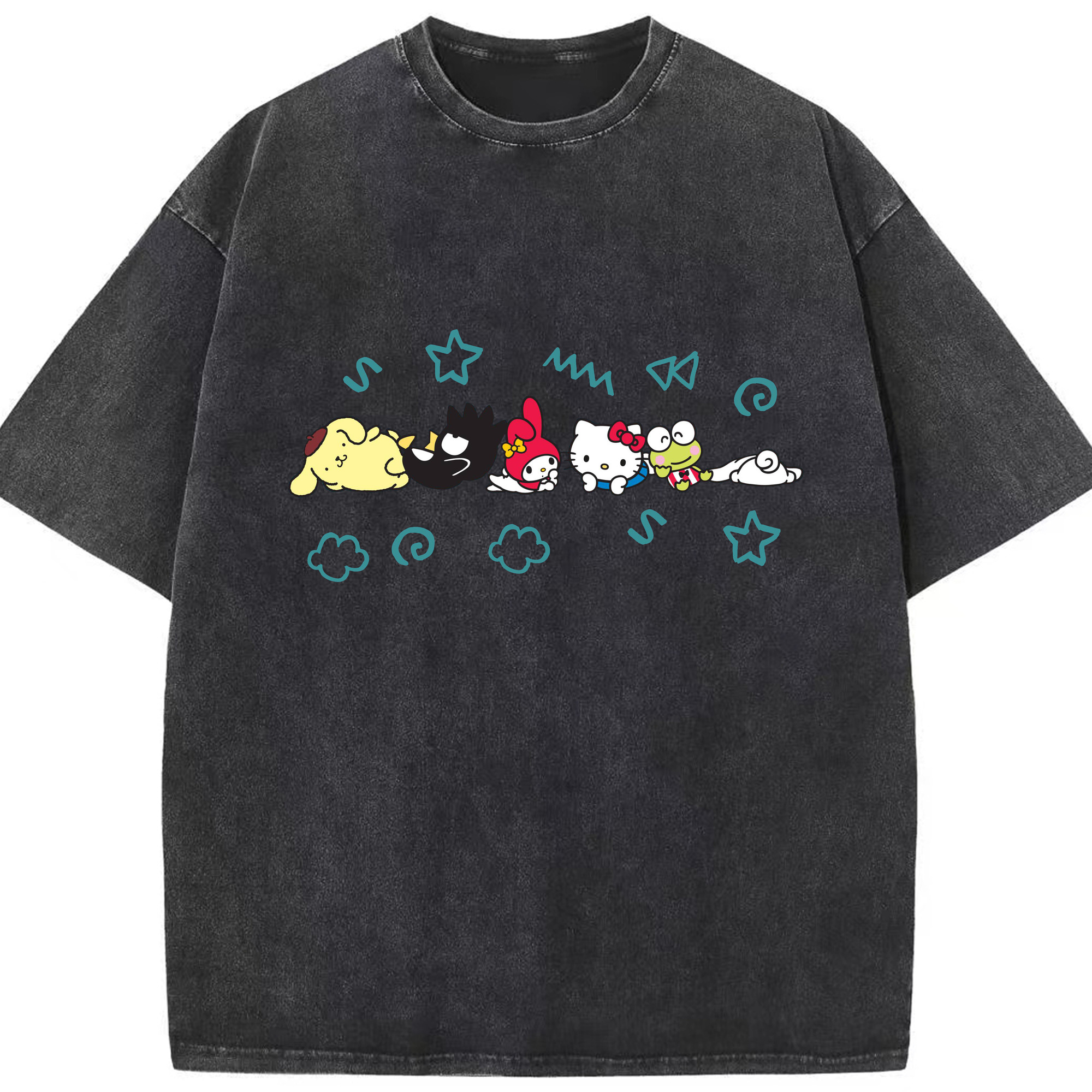 おもしろサンリオ - 綿100％ ヴィンテージ風 半袖Tシャツ ・ フロントプリント ・ 柔らか肌触り ・ 通気性 快適 ・ スポーツ カジュアル 外出用