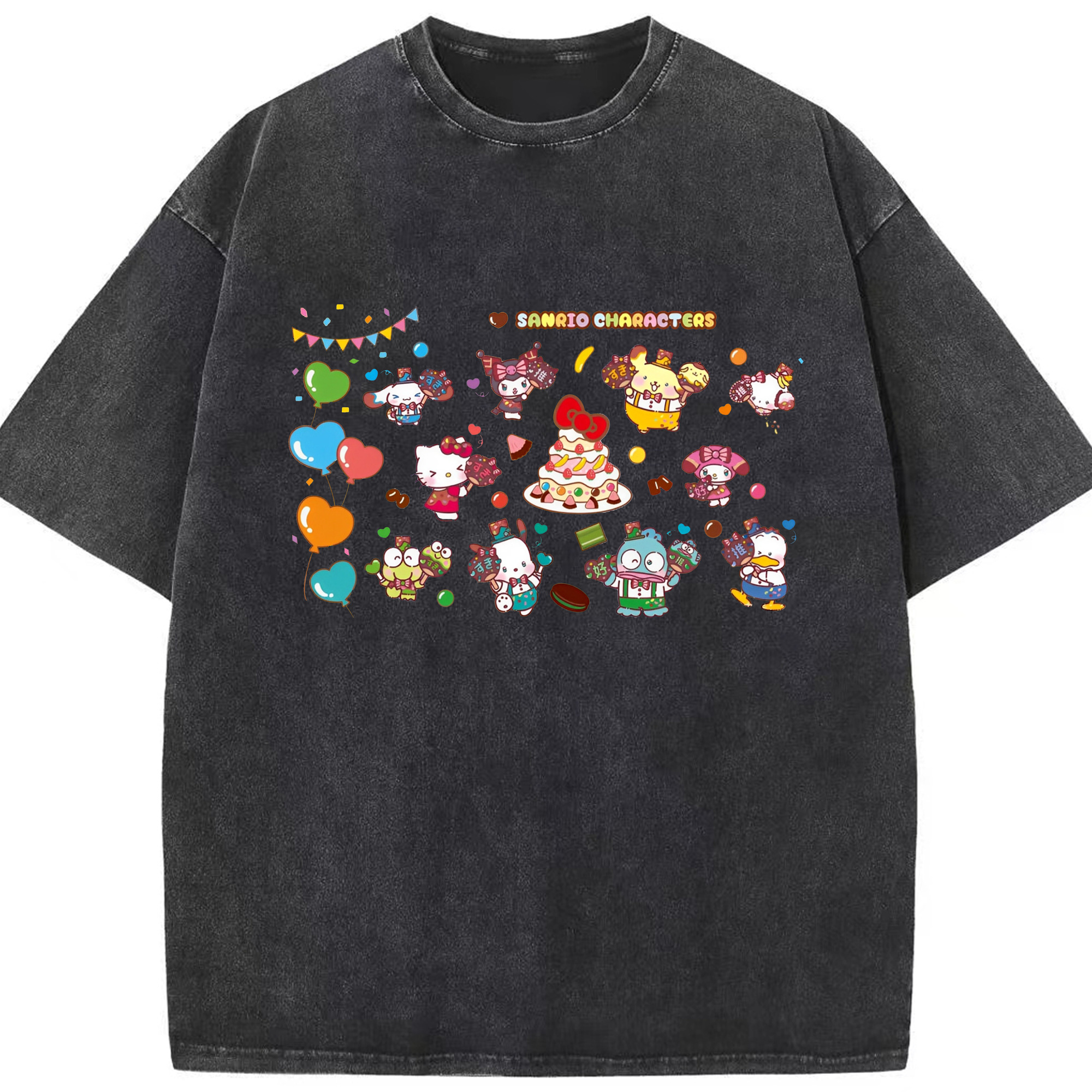 スイート系サンリオ - 綿100％ ヴィンテージ風 半袖Tシャツ ・ フロントプリント ・ 柔らか肌触り ・ 通気性 快適 ・ スポーツ カジュアル 外出用