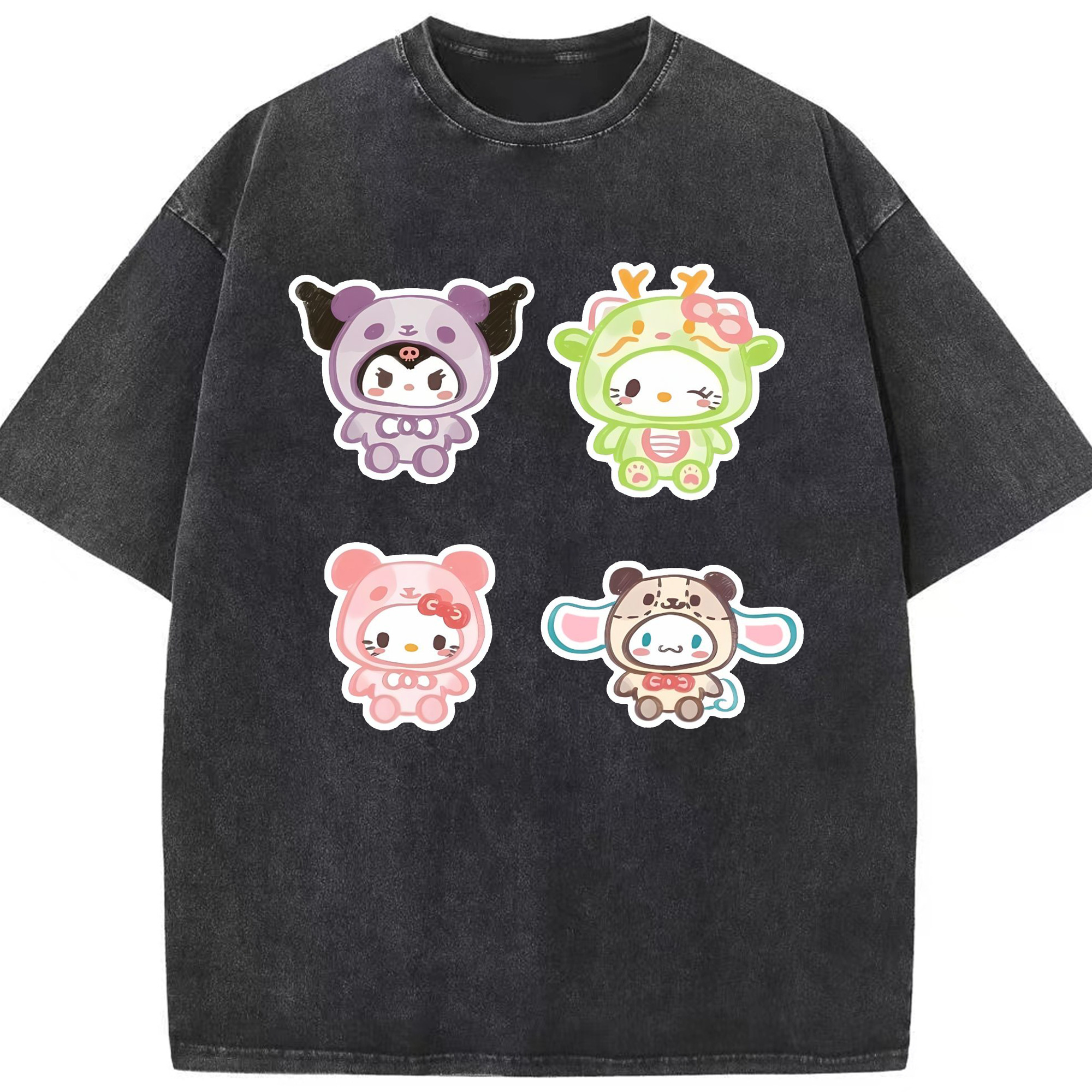 かわいい系サンリオ - 綿100％ ヴィンテージ風 半袖Tシャツ ・ フロントプリント ・ 柔らか肌触り ・ 通気性 快適 ・ スポーツ カジュアル 外出用