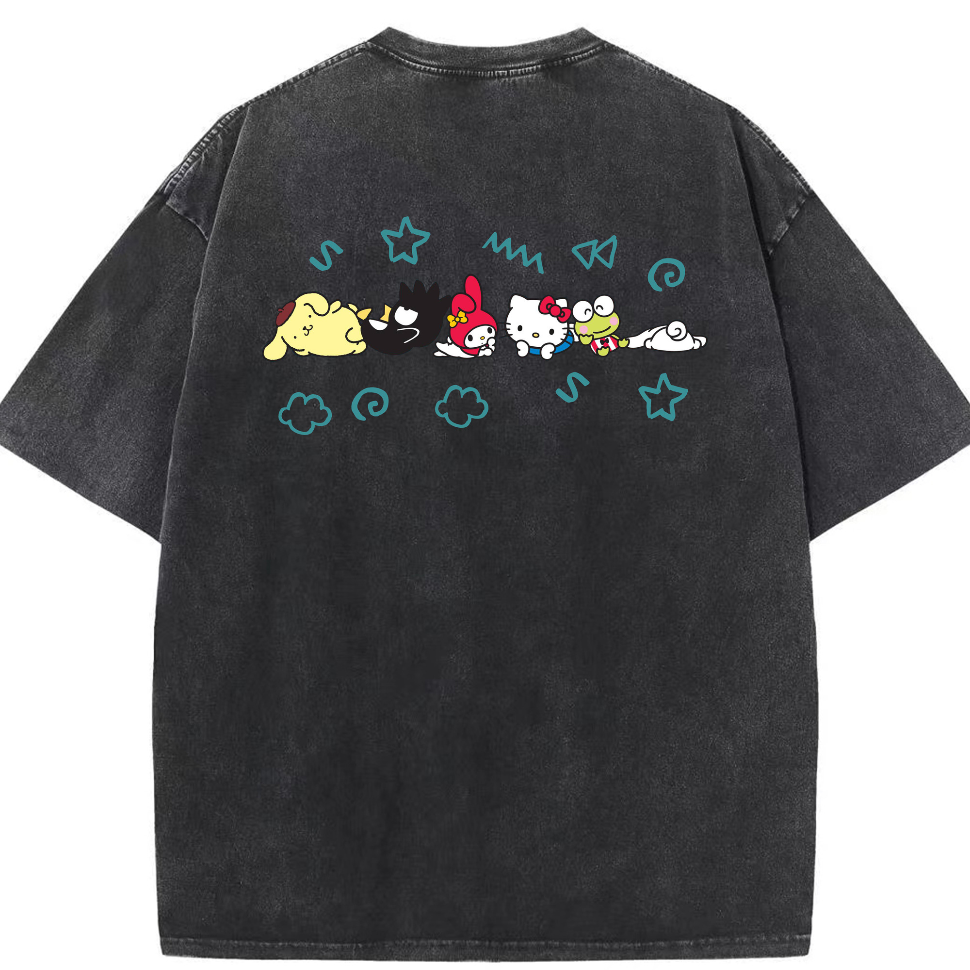 おもしろサンリオ - 綿100％ ヴィンテージ風 半袖Tシャツ ・ 背面プリント ・ 柔らか肌触り ・ 通気性 快適 ・ スポーツ カジュアル 外出用