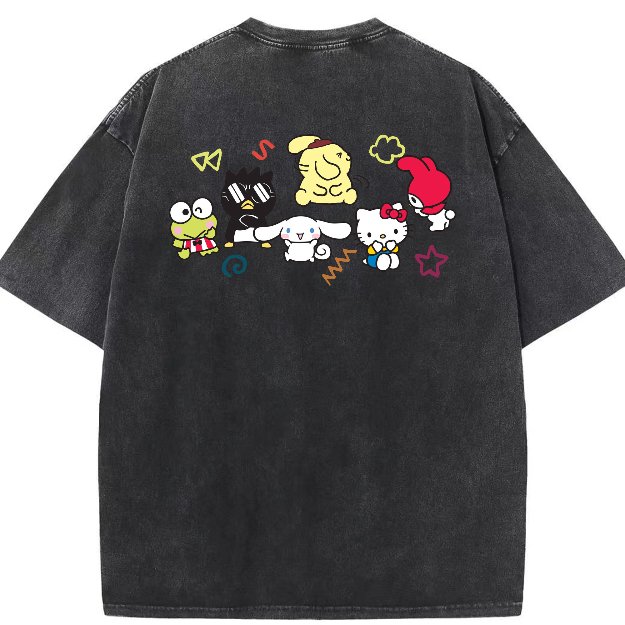 おもしろサンリオ - 綿100％ ヴィンテージ風 半袖Tシャツ ・ 背面プリント ・ 柔らか肌触り ・ 通気性 快適 ・ スポーツ カジュアル 外出用