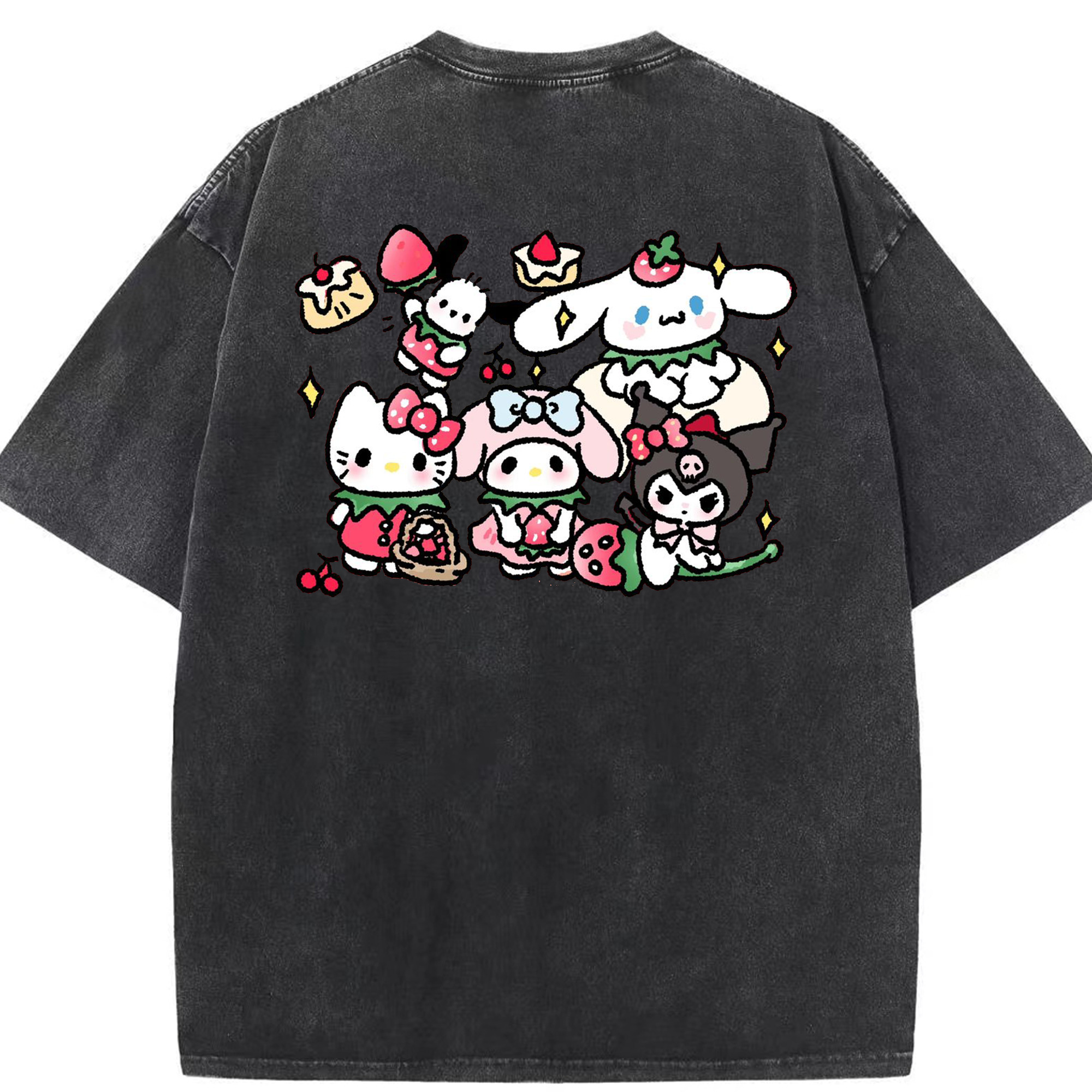 かわいい系サンリオ - 綿100％ ヴィンテージ風 半袖Tシャツ ・ 背面プリント ・ 柔らか肌触り ・ 通気性 快適 ・ スポーツ カジュアル 外出用