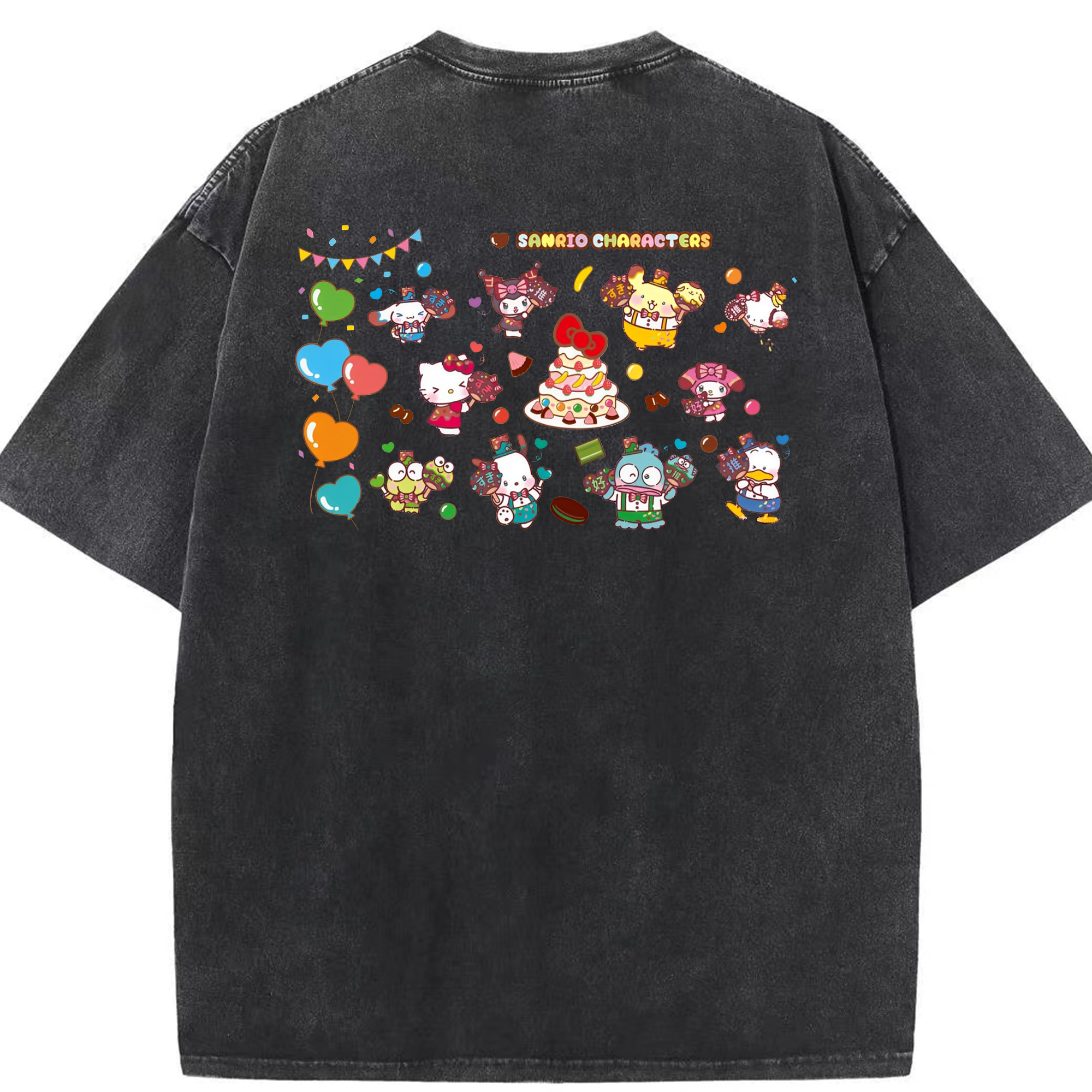 スイート系サンリオ - 綿100％ ヴィンテージ風 半袖Tシャツ ・ 背面プリント ・ 柔らか肌触り ・ 通気性 快適 ・ スポーツ カジュアル 外出用