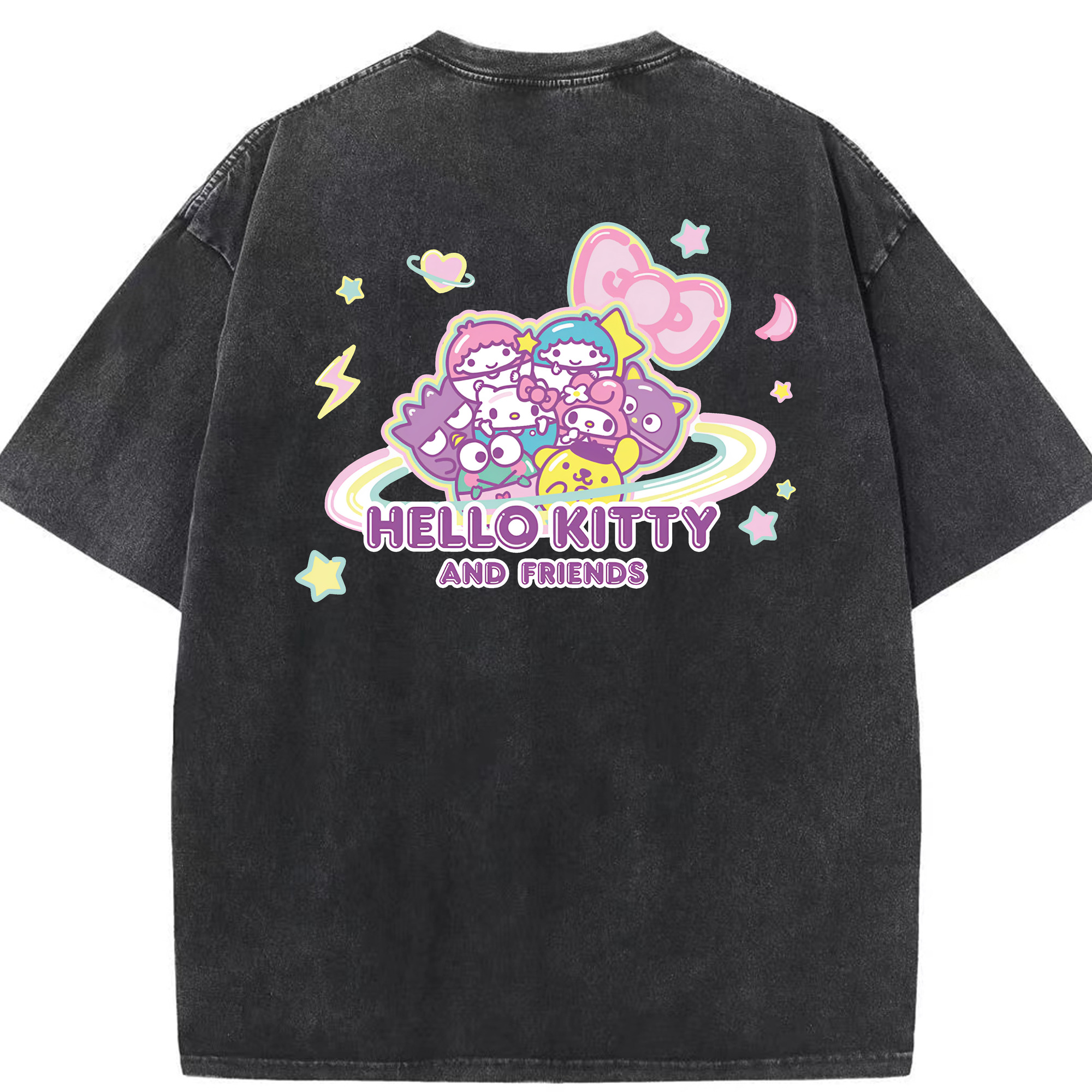 スイート系サンリオ - 綿100％ ヴィンテージ風 半袖Tシャツ ・ 背面プリント ・ 柔らか肌触り ・ 通気性 快適 ・ スポーツ カジュアル 外出用