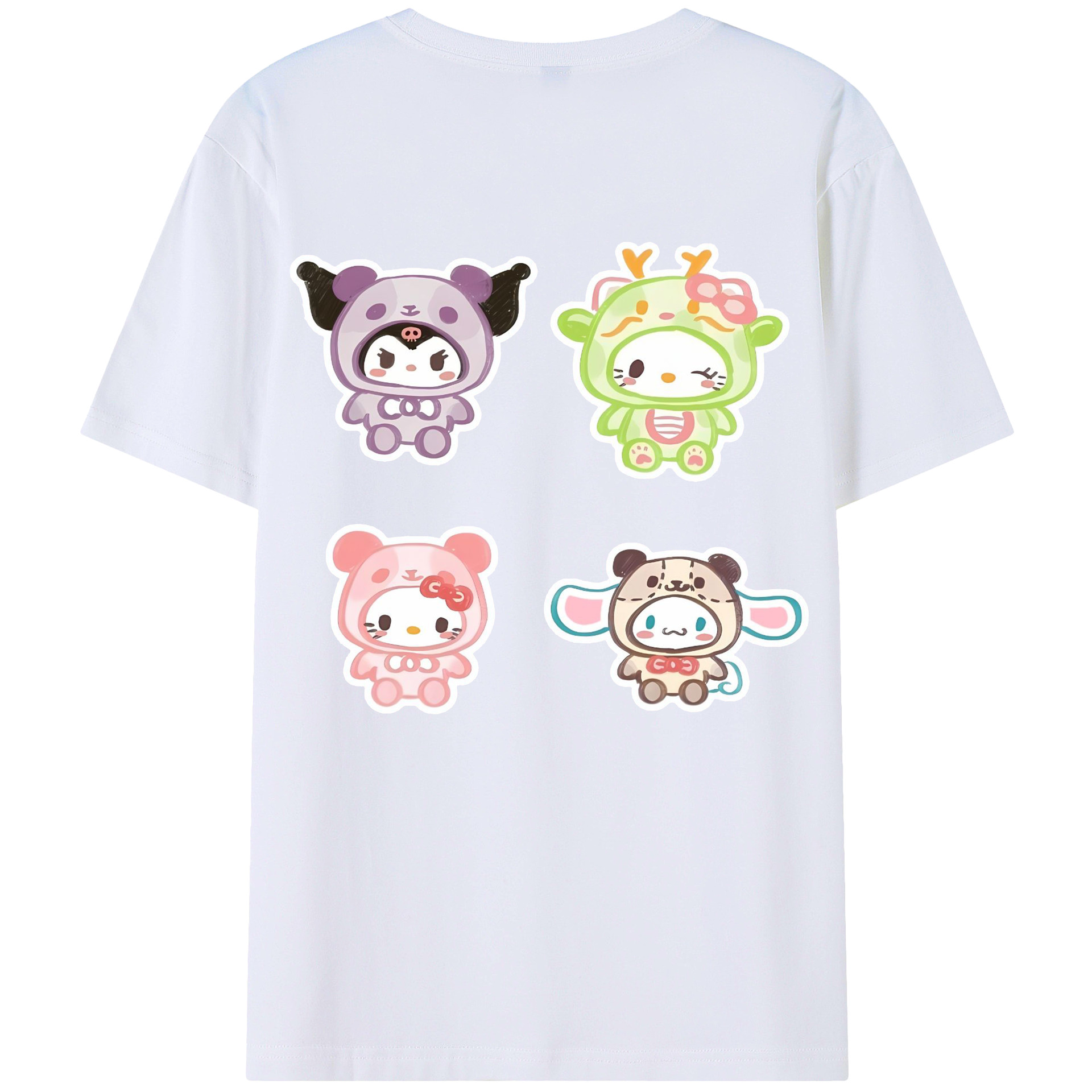 かわいい系サンリオ - レディース半袖Tシャツ ・ 綿100％ ・ バックプリント ・ 強化クルーネック ・ 二重折り袖口 ・ 快適 通気性 ・ フィットネス カジュアル 旅行用