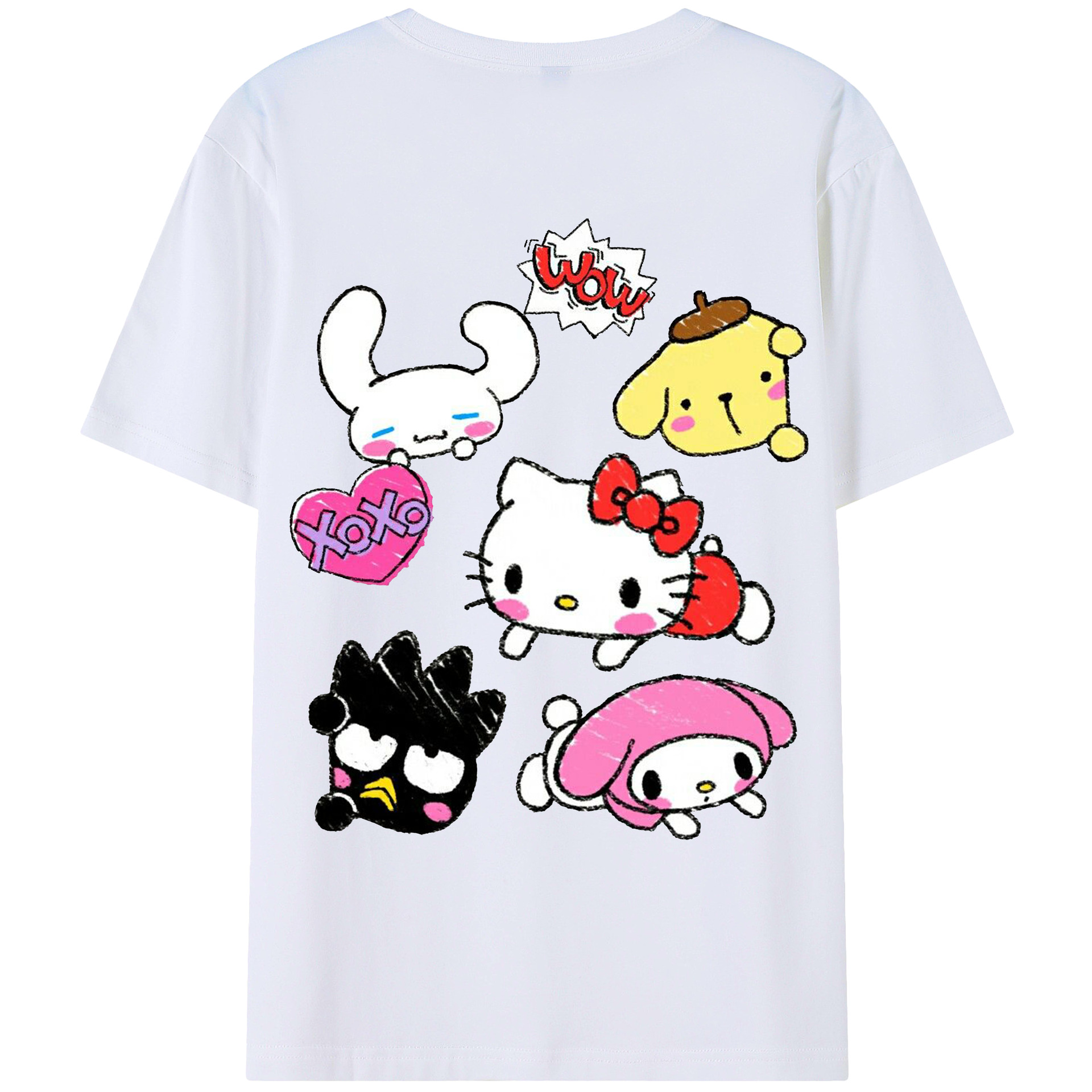 毎日着たい♪カジュアルサンリオ - レディース半袖Tシャツ ・ 綿100％ ・ バックプリント ・ 強化クルーネック ・ 二重折り袖口 ・ 快適 通気性 ・ フィットネス カジュアル 旅行用
