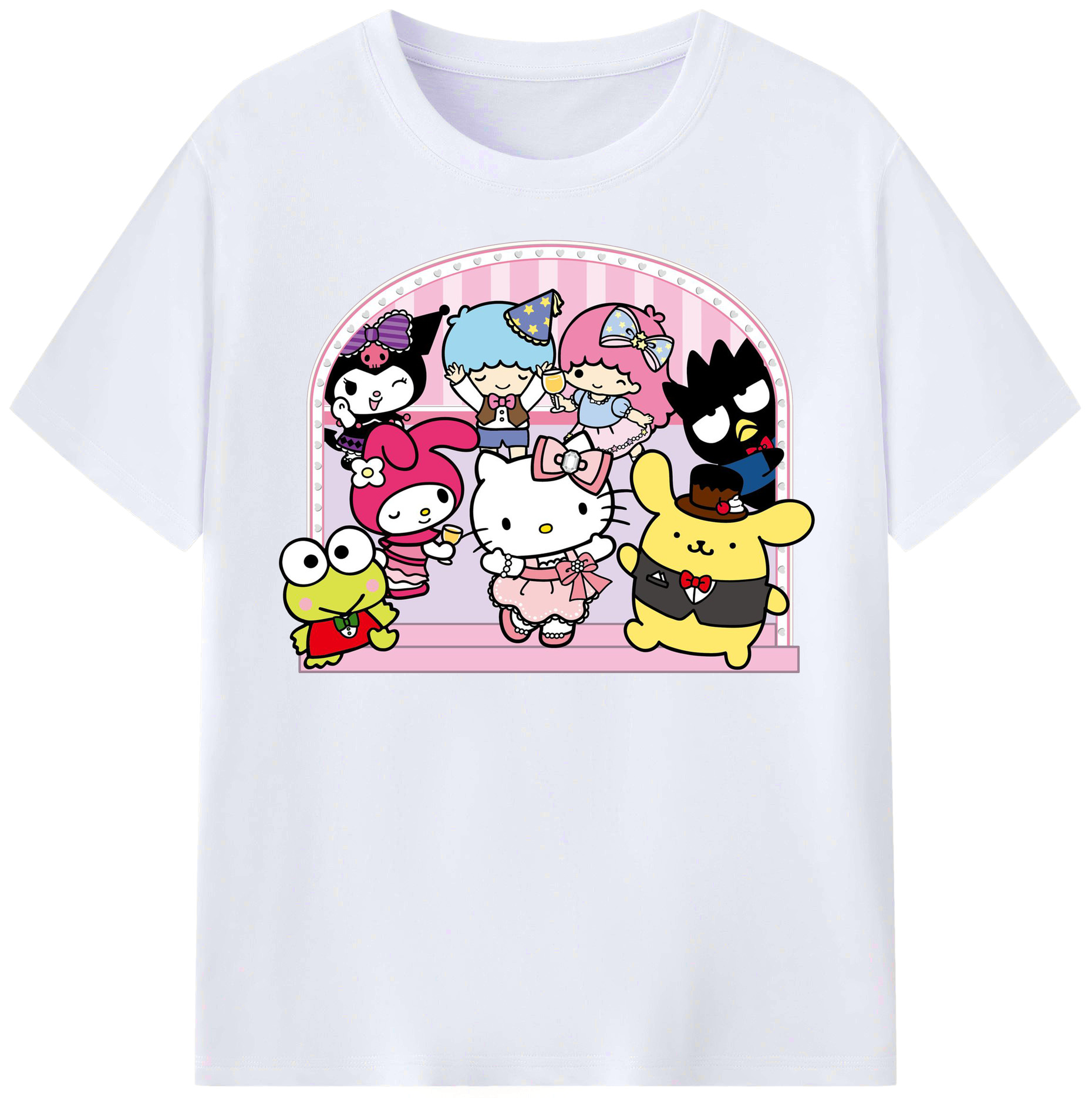おもしろサンリオ - レディースカジュアルプリントTシャツ ・ 綿100％ ・ クルーネック ・ フロントプリント ・ 柔らかく快適 ・ フィットネス カジュアル 旅行用