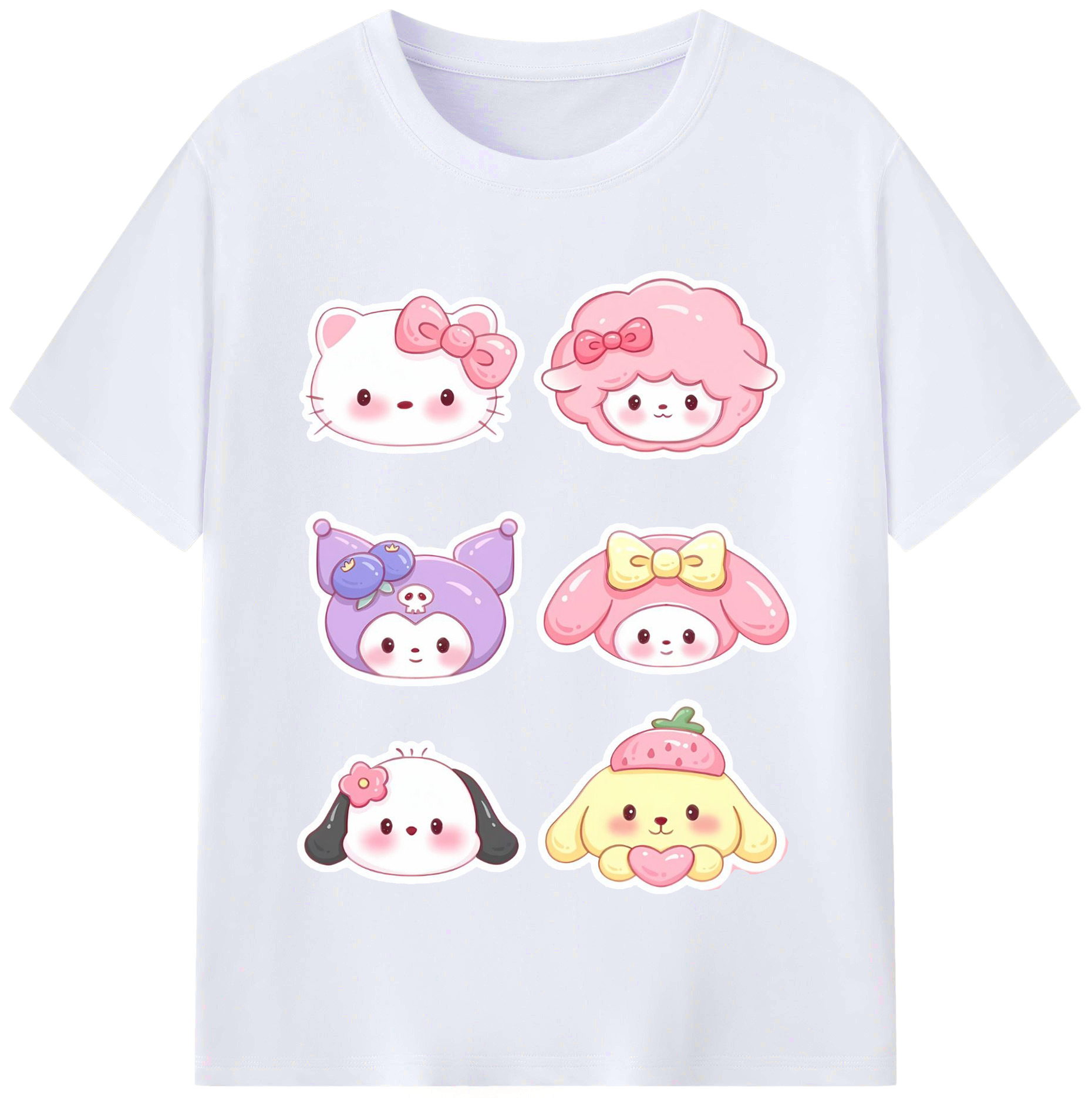 かわいい系サンリオ - レディースカジュアルプリントTシャツ ・ 綿100％ ・ クルーネック ・ フロントプリント ・ 柔らかく快適 ・ フィットネス カジュアル 旅行用