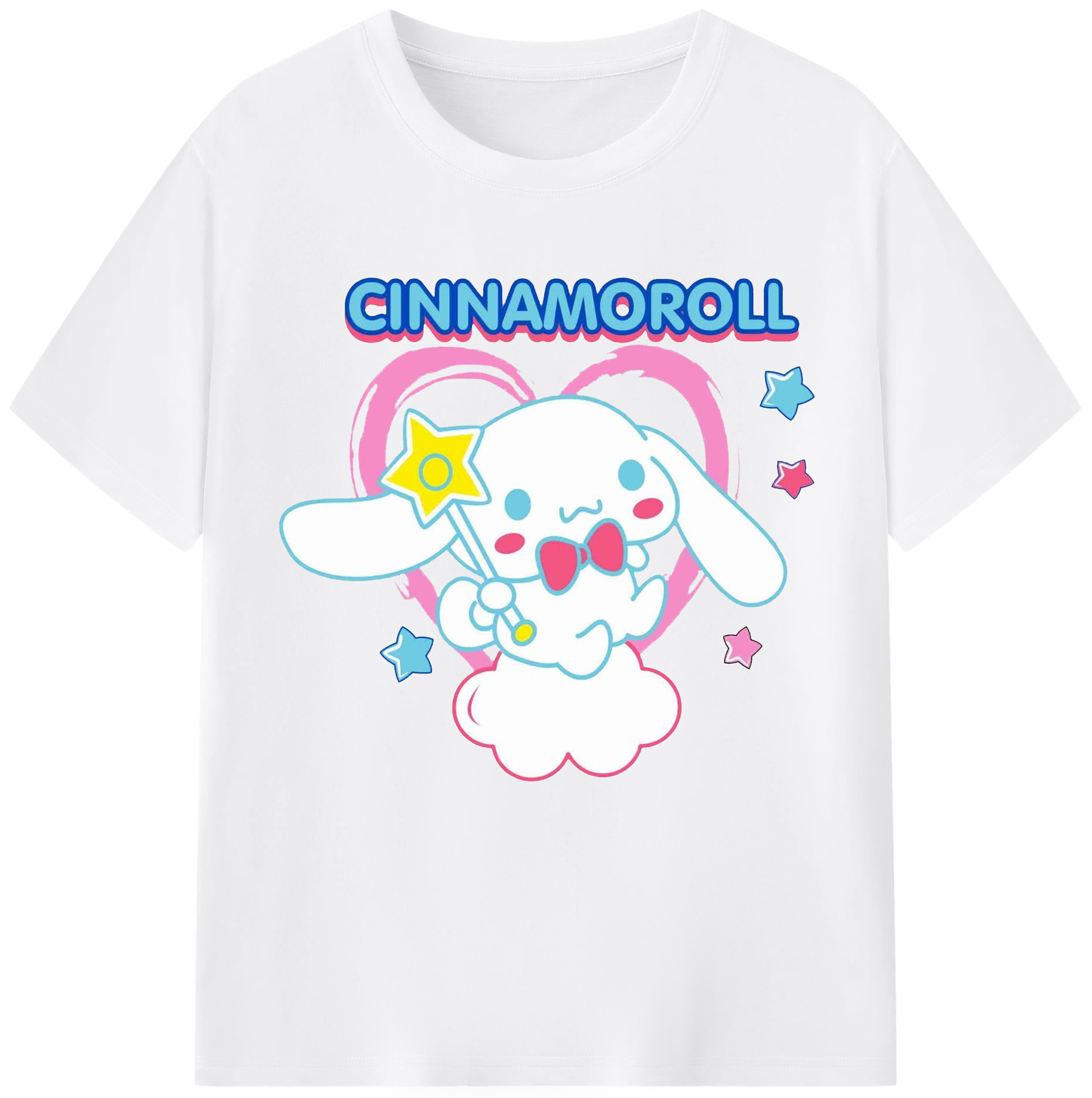 サンリオシナモロール - 綿100％ 半袖Tシャツ ・ フロントプリント ・ 快適 通気性 ・ 日常使い 散歩 スポーツ用