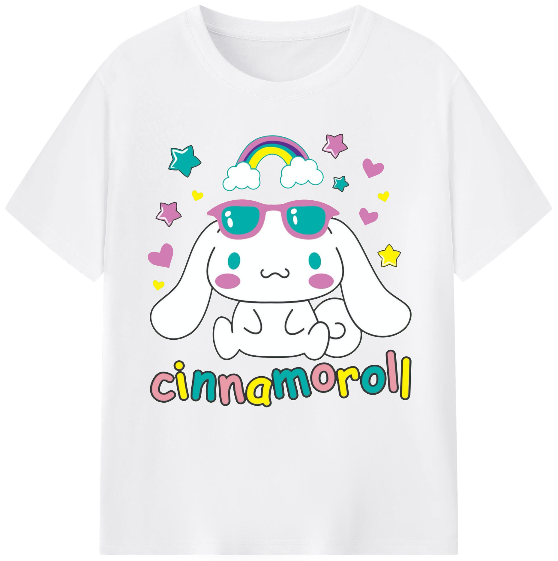 サンリオシナモロール - 綿100％ 半袖Tシャツ ・ フロントプリント ・ 快適 通気性 ・ 日常使い 散歩 スポーツ用