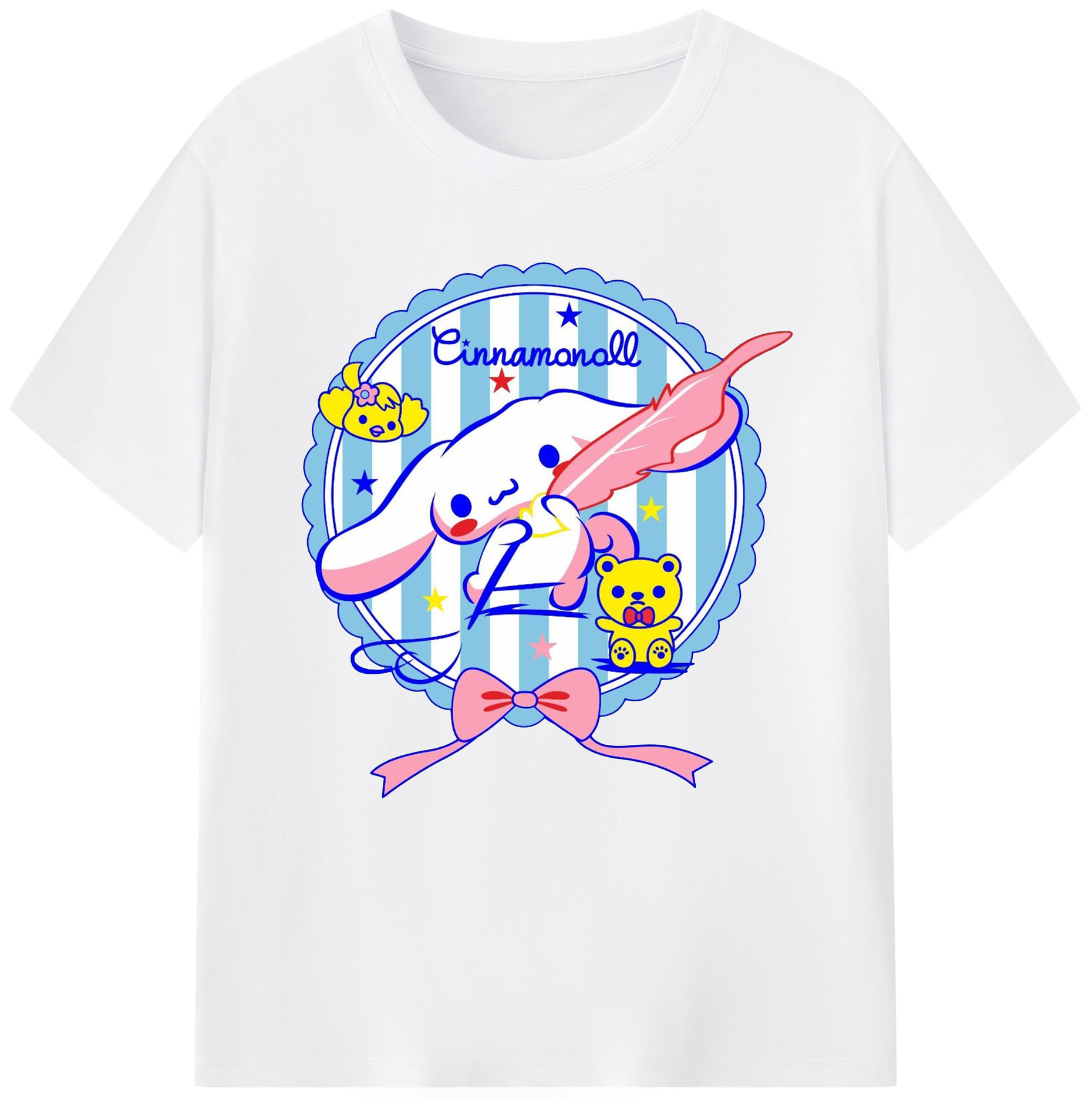 サンリオシナモロール - 綿100％ 半袖Tシャツ ・ フロントプリント ・ 快適 通気性 ・ 日常使い 散歩 スポーツ用