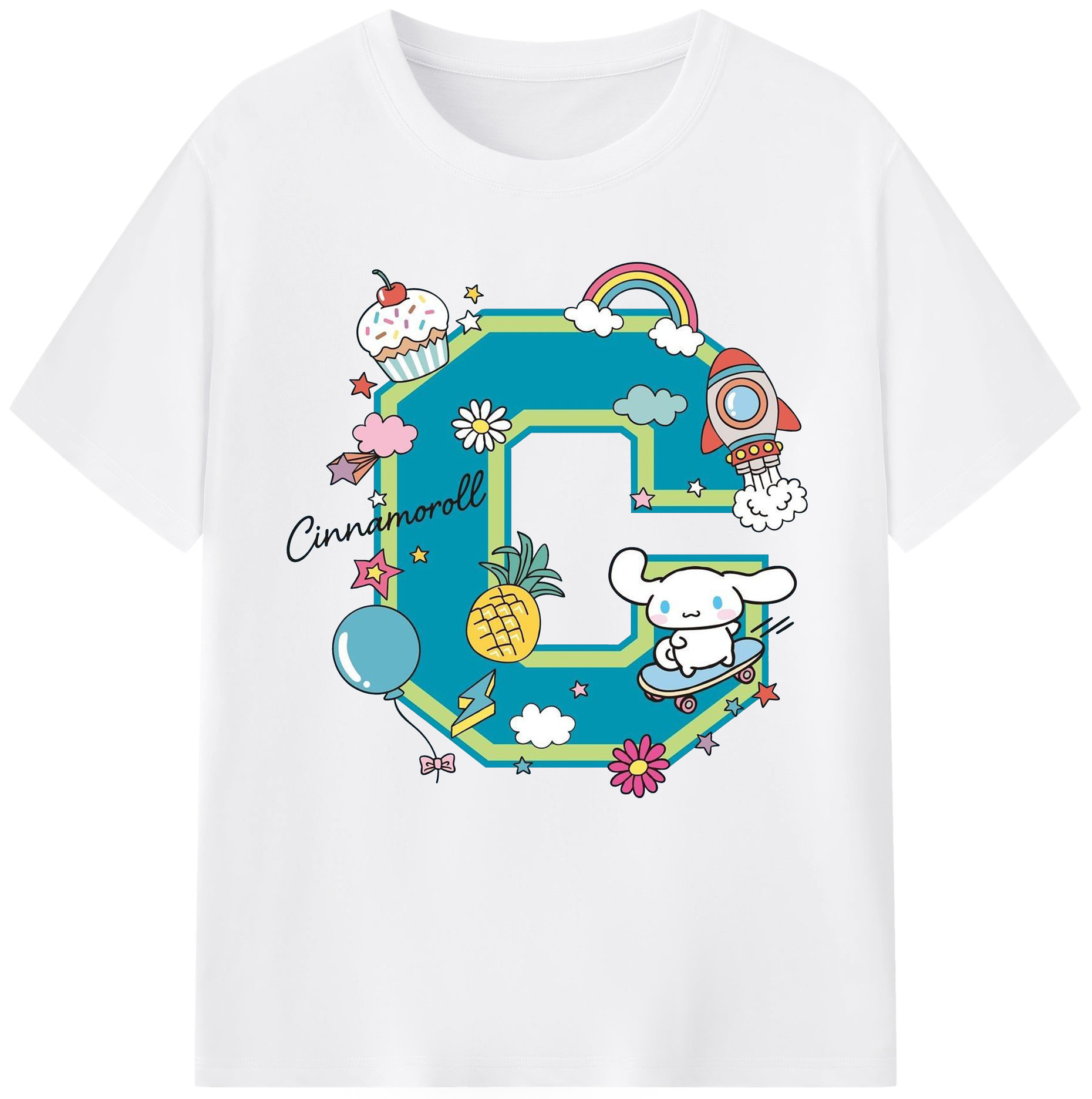 サンリオシナモロール - 綿100％ 半袖Tシャツ ・ フロントプリント ・ 快適 通気性 ・ 日常使い 散歩 スポーツ用