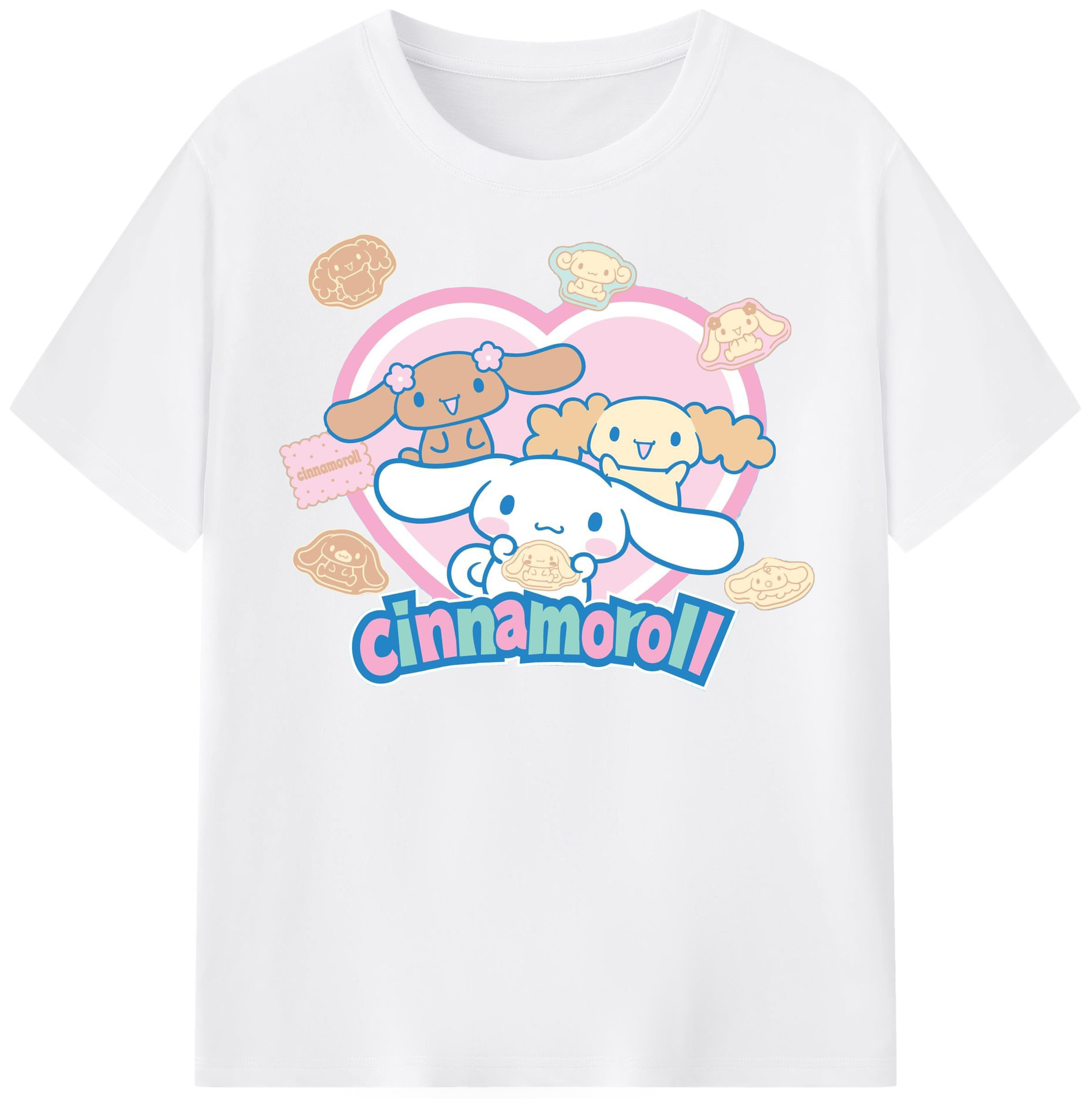 ハートデザインがかわいいシナモロール - 綿100％ 半袖Tシャツ ・ フロントプリント ・ 快適 通気性 ・ 日常使い 散歩 スポーツ用