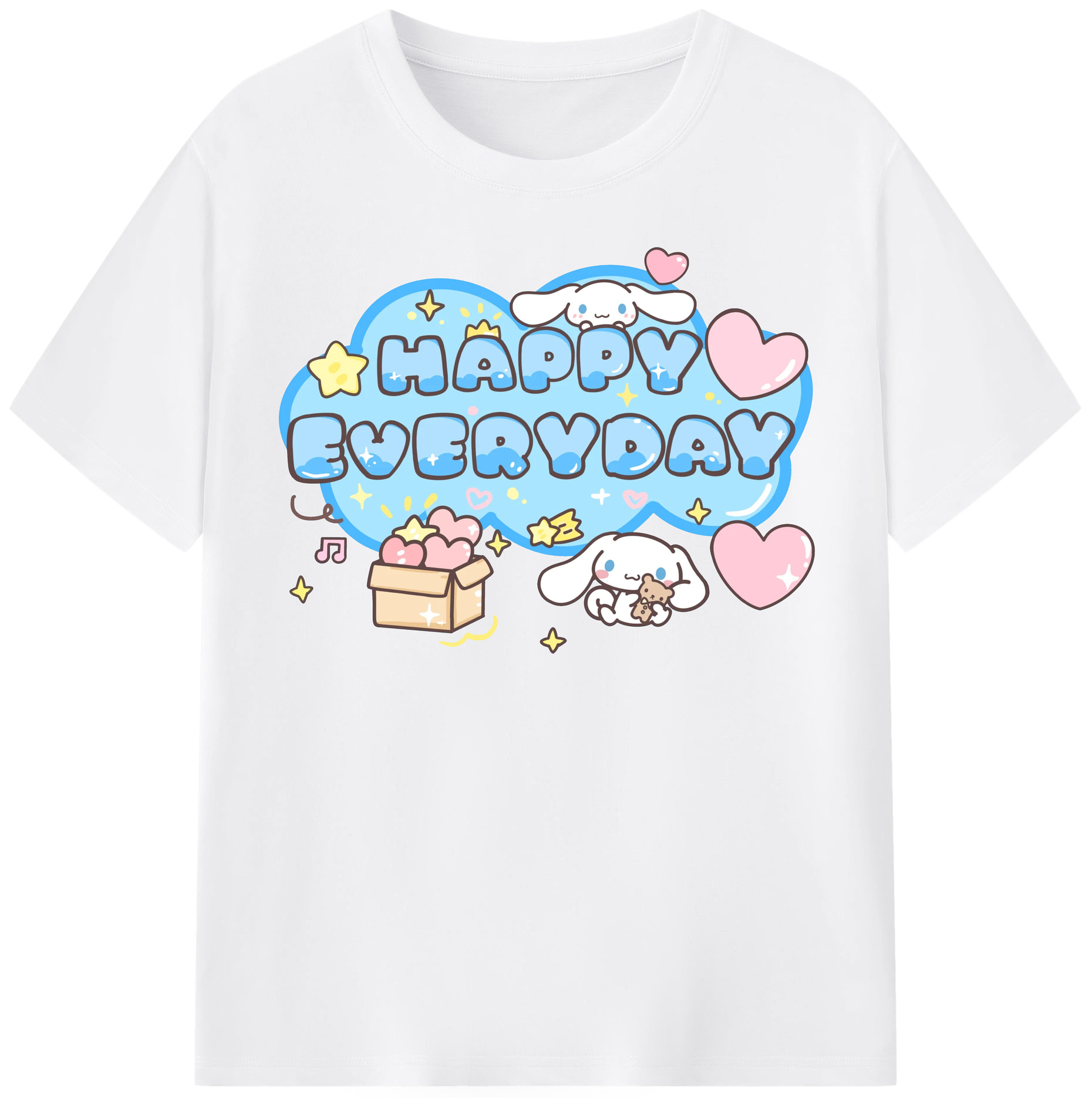 かわいいシナモロール - 綿100％ 半袖Tシャツ ・ フロントプリント ・ 快適 通気性 ・ 日常使い 散歩 スポーツ用