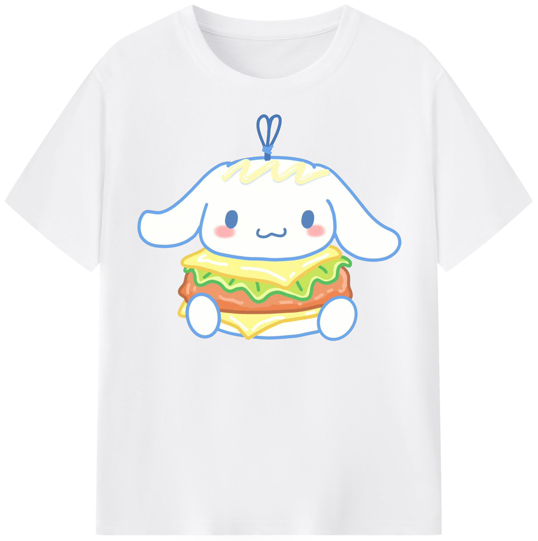 ハンバーガー好きのシナモロール - 綿100％ 半袖Tシャツ ・ フロントプリント ・ 快適 通気性 ・ 日常使い 散歩 スポーツ用