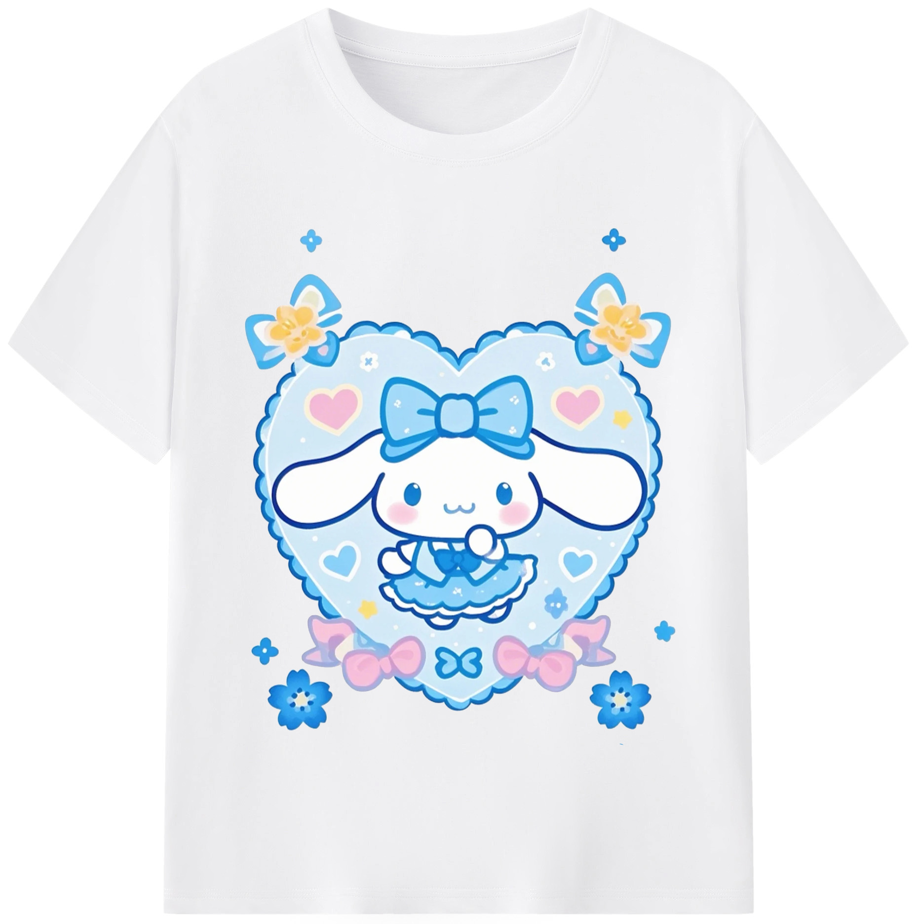 ハートデザインがかわいいシナモロール - 綿100％ 半袖Tシャツ ・ フロントプリント ・ 快適 通気性 ・ 日常使い 散歩 スポーツ用